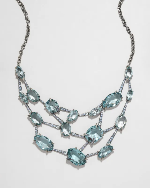 Archive Fine Sterling Silver with Blue Quartz, Aquamarine and Blue Sapphire Bib Necklace sold by Alexis Bittar