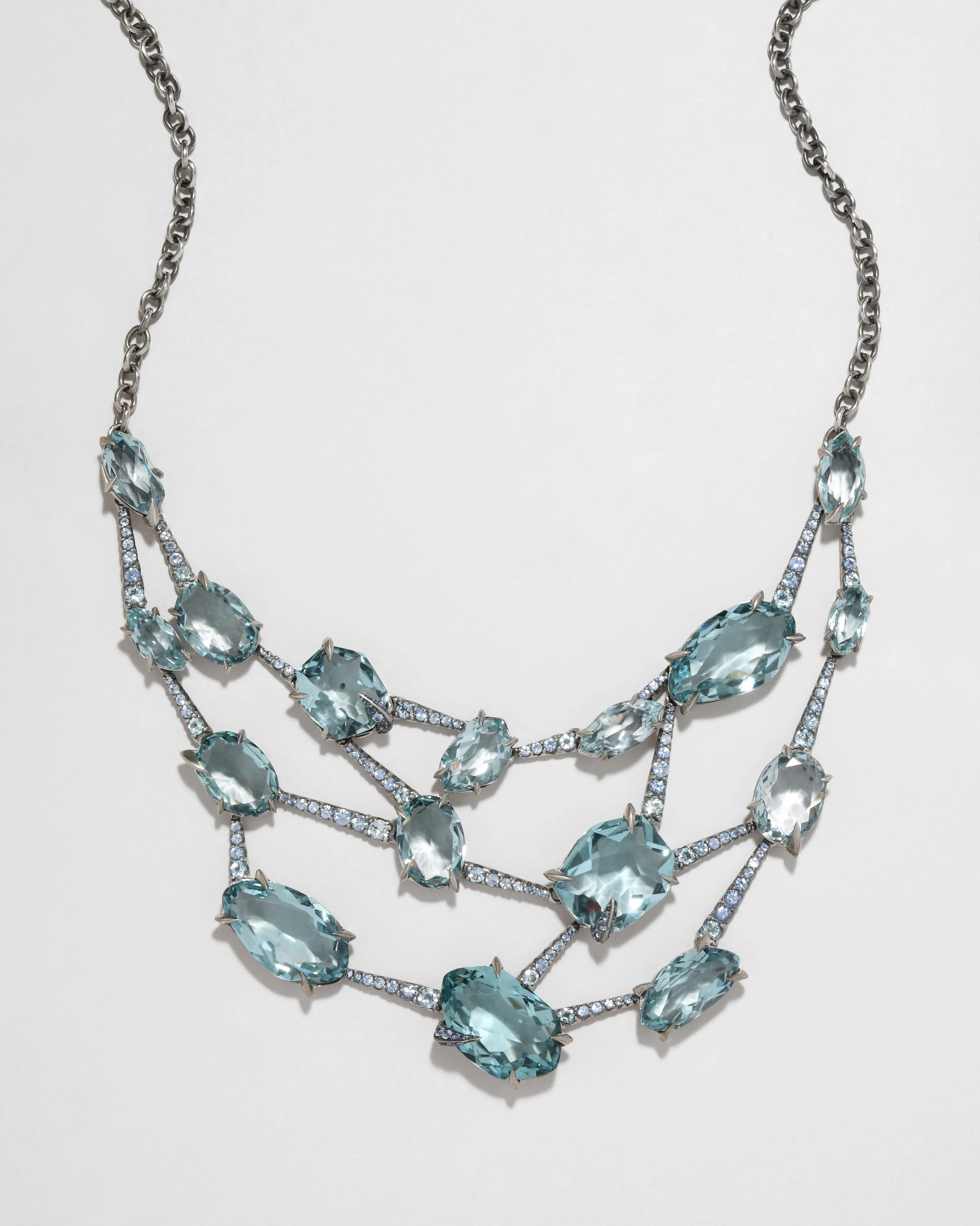 Archive Fine Sterling Silver with Blue Quartz, Aquamarine and Blue Sapphire Bib Necklace sold by Alexis Bittar