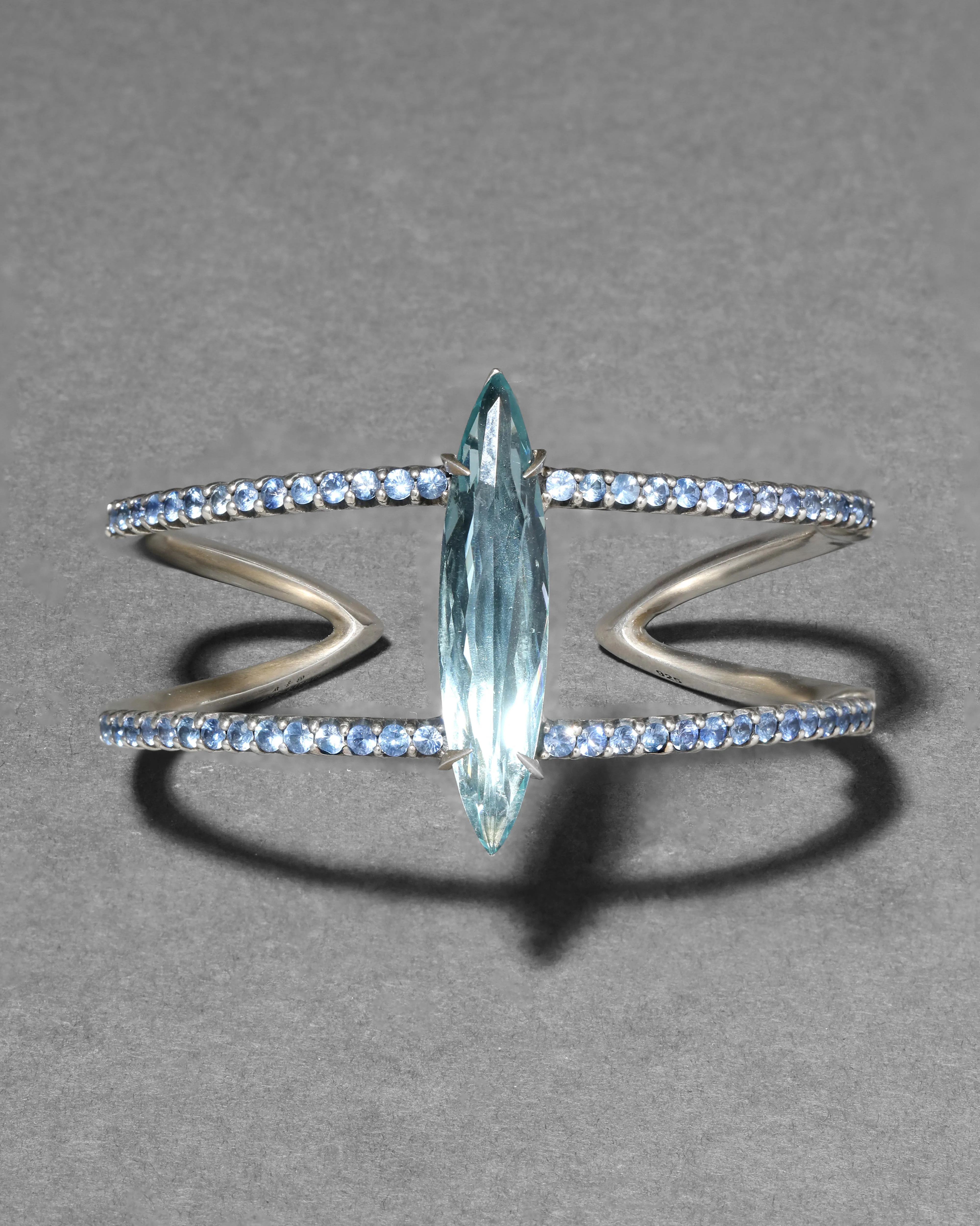 Archive Fine Sterling Silver Fancy Cut Quartz with Blue Sapphire Hinged Cuff Bracelet sold by Alexis Bittar