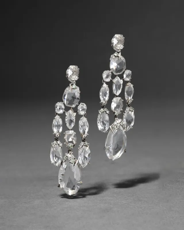 Archive Fine Sterling Silver Quartz, Aquamarine and Sapphire Large Chandelier Earring made by Alexis Bittar