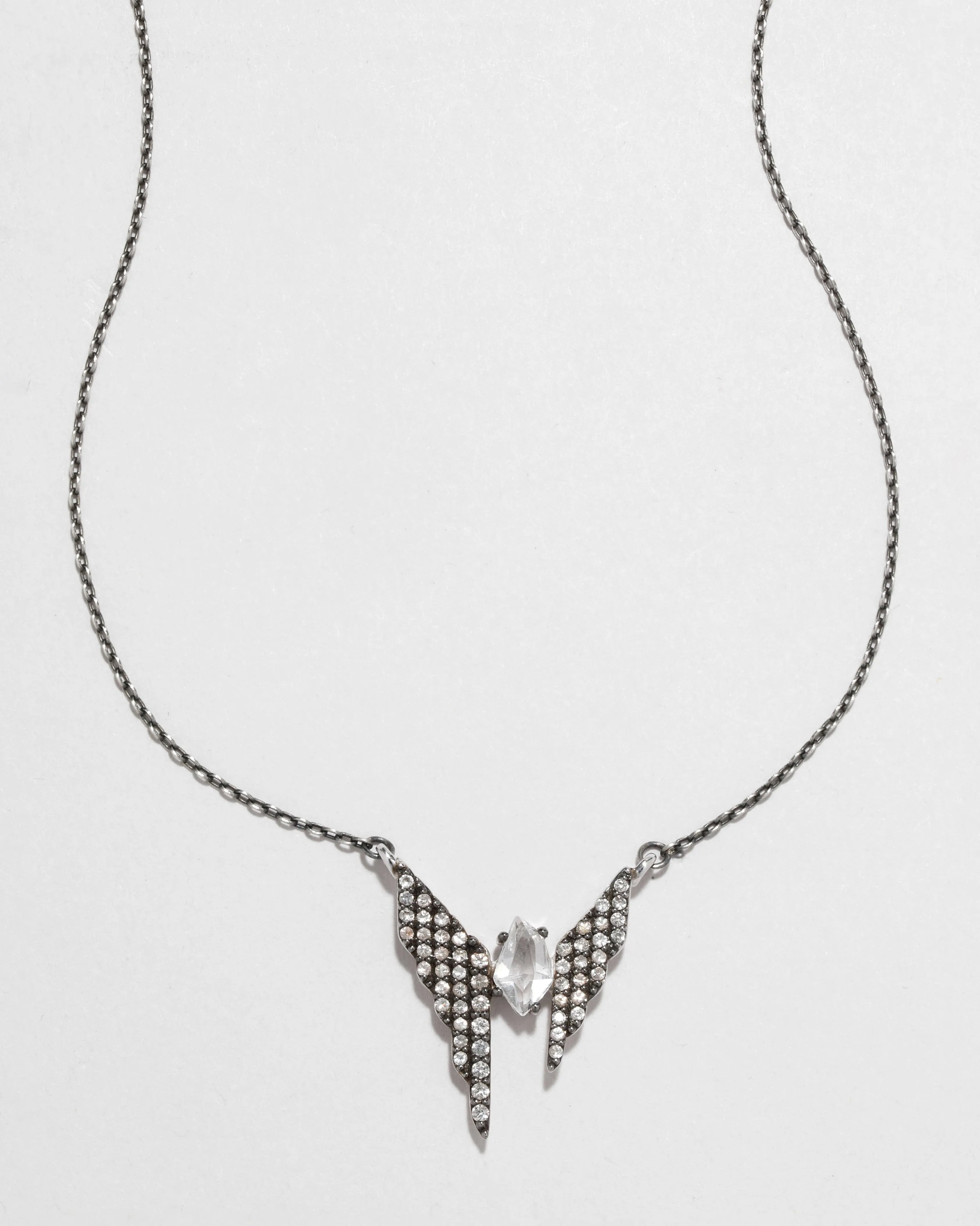 Archive Fine Sterling Silver Clear Quartz and White Sapphire Winged Pendant Necklace sold by Alexis Bittar