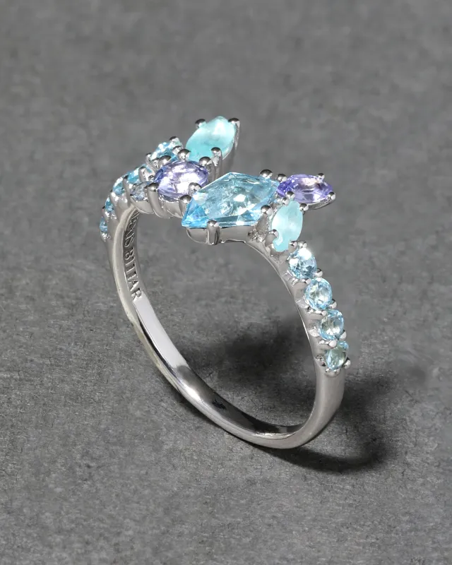 Archive Fine Sterling Silver Scattered Blue Topaz, Tanzanite and Aquamarine Ring sold by Alexis Bittar