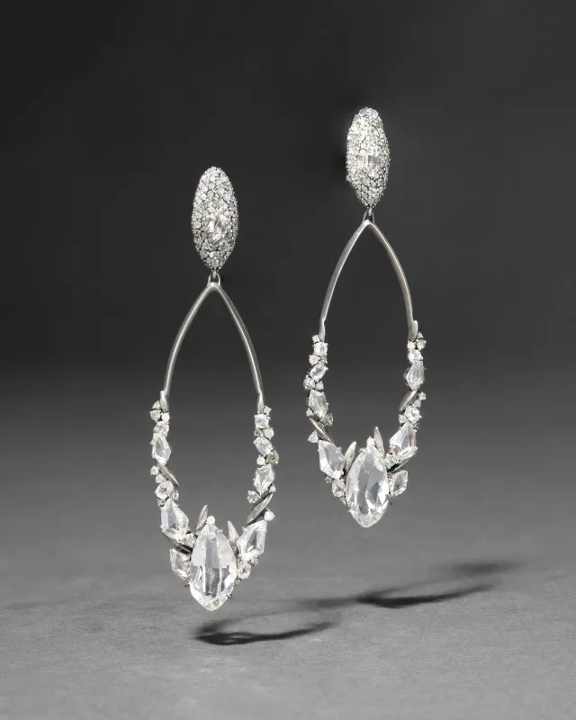 Archive Fine Sterling Silver Fancy and Diamond Cluster Drop Clip Earring made by Alexis Bittar