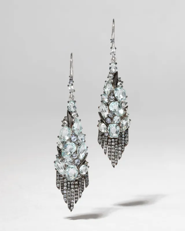 Archive Fine Sterling Silver Custom Cut Aquamarine with Blue Sapphire Leverback Earring made by Alexis Bittar