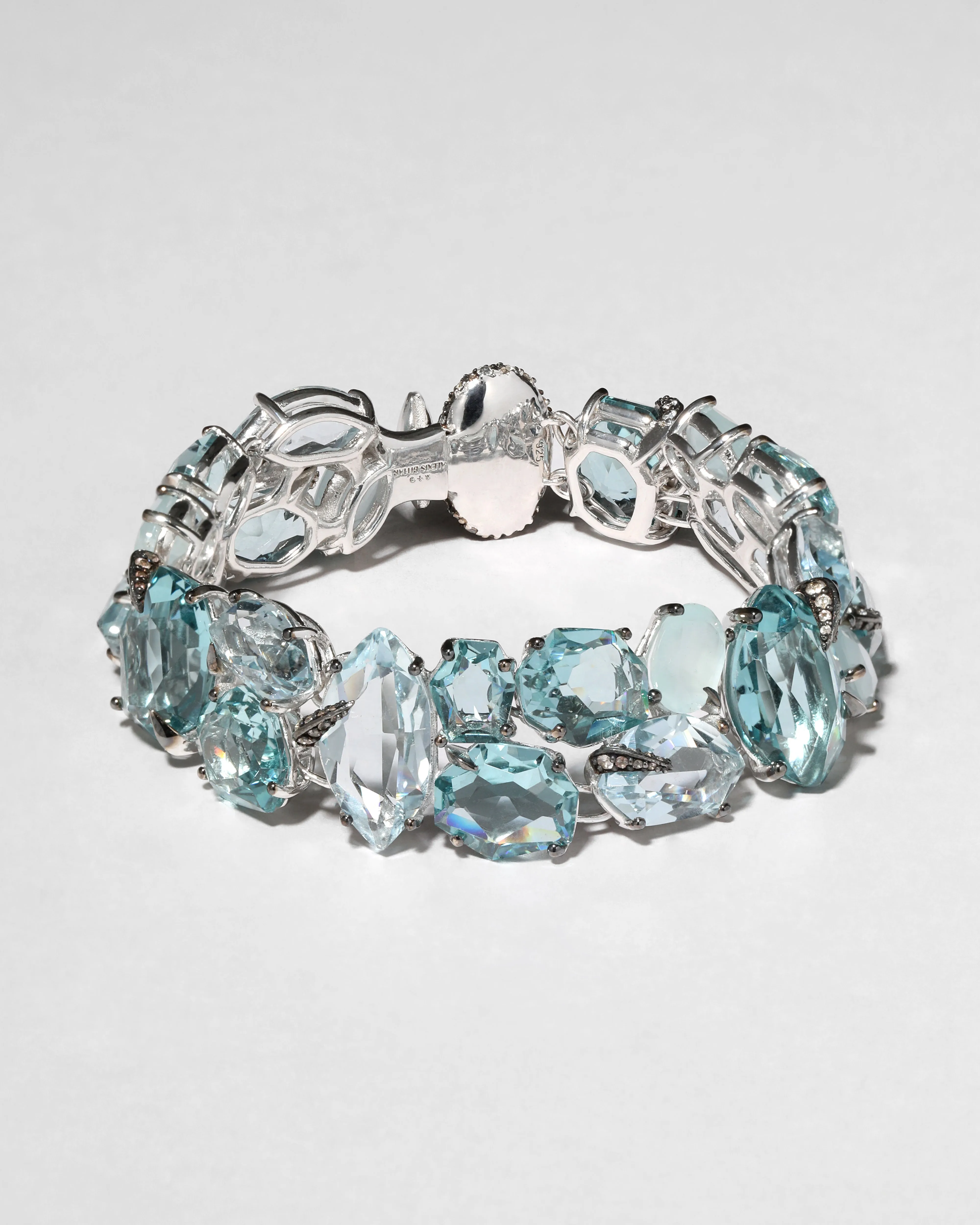 Archive Fine Sterling Silver with Blue Topaz and Aquamarine Double Line Bracelet sold by Alexis Bittar