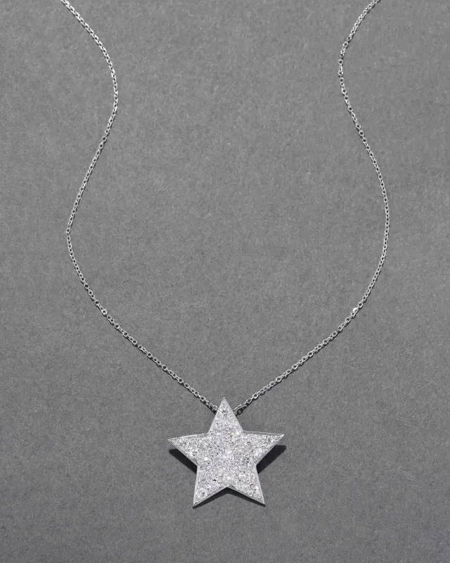 Vintage 1980s White Gold & Diamond Star Pendant Necklace sold by Alexis Bittar
