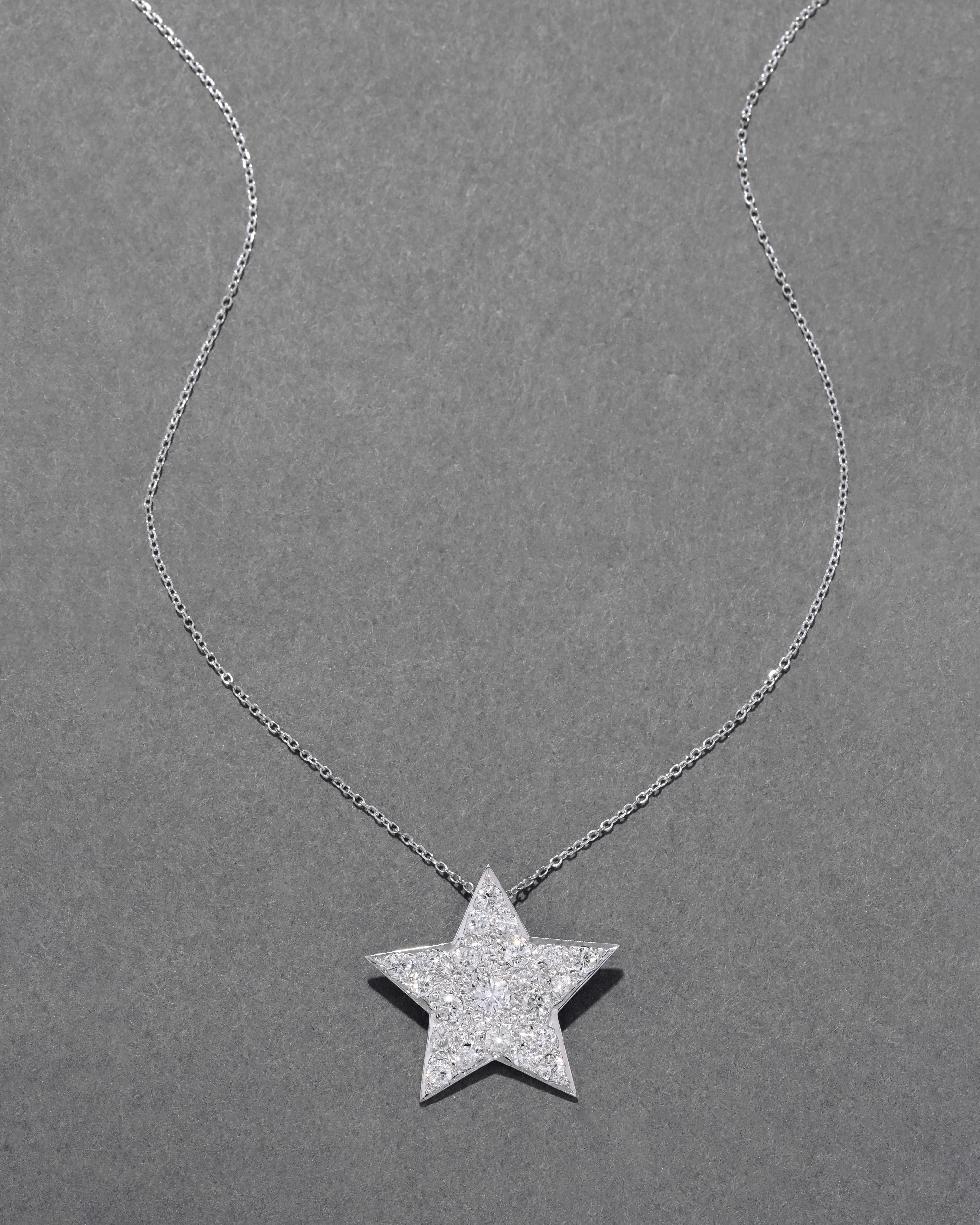 Vintage 1980s White Gold & Diamond Star Pendant Necklace sold by Alexis Bittar