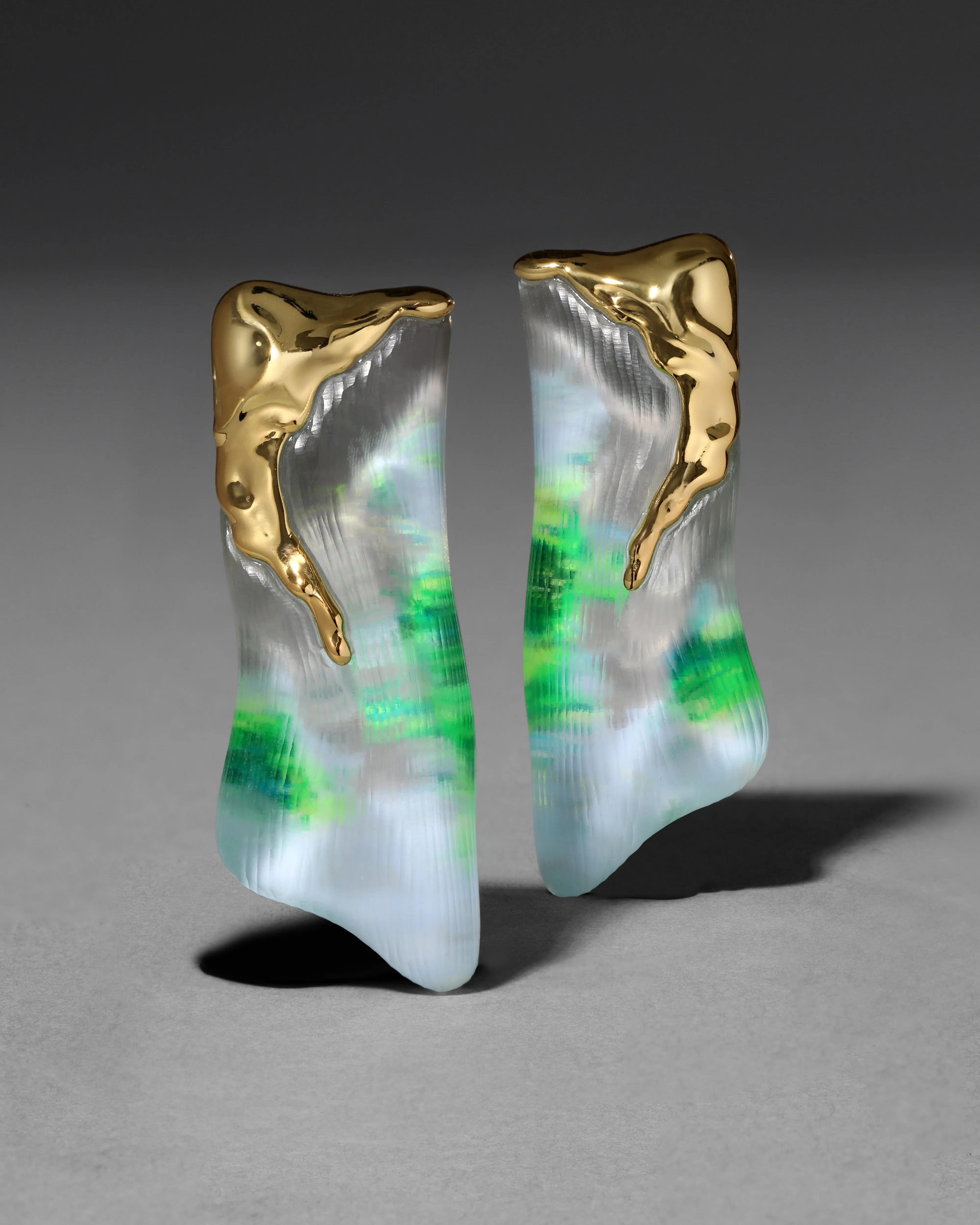 Molten Gold Lucite Clip On Earring- Fluorescent Sky sold by Alexis Bittar