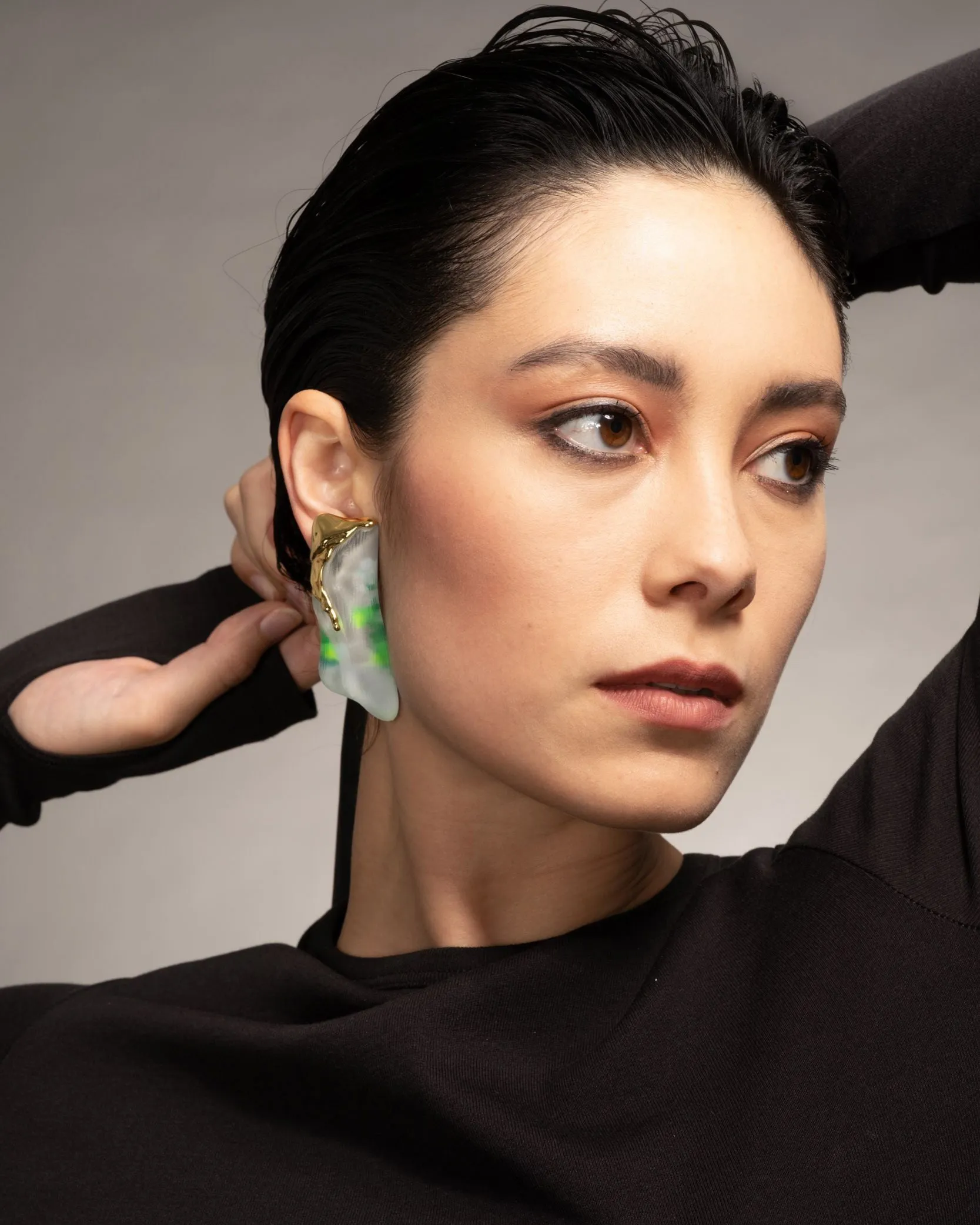 Molten Gold Lucite Clip On Earring- Fluorescent Sky sold by Alexis Bittar product image thumbnail 2