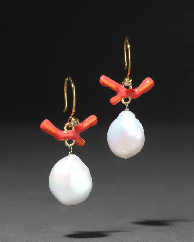Enameled Coral Pearl Drop Earring sold by Alexis Bittar