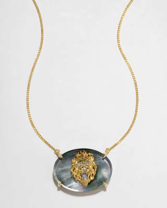 Valor Lion Cameo Pendant Necklace- Black Mother of Pearl Doublet sold by Alexis Bittar