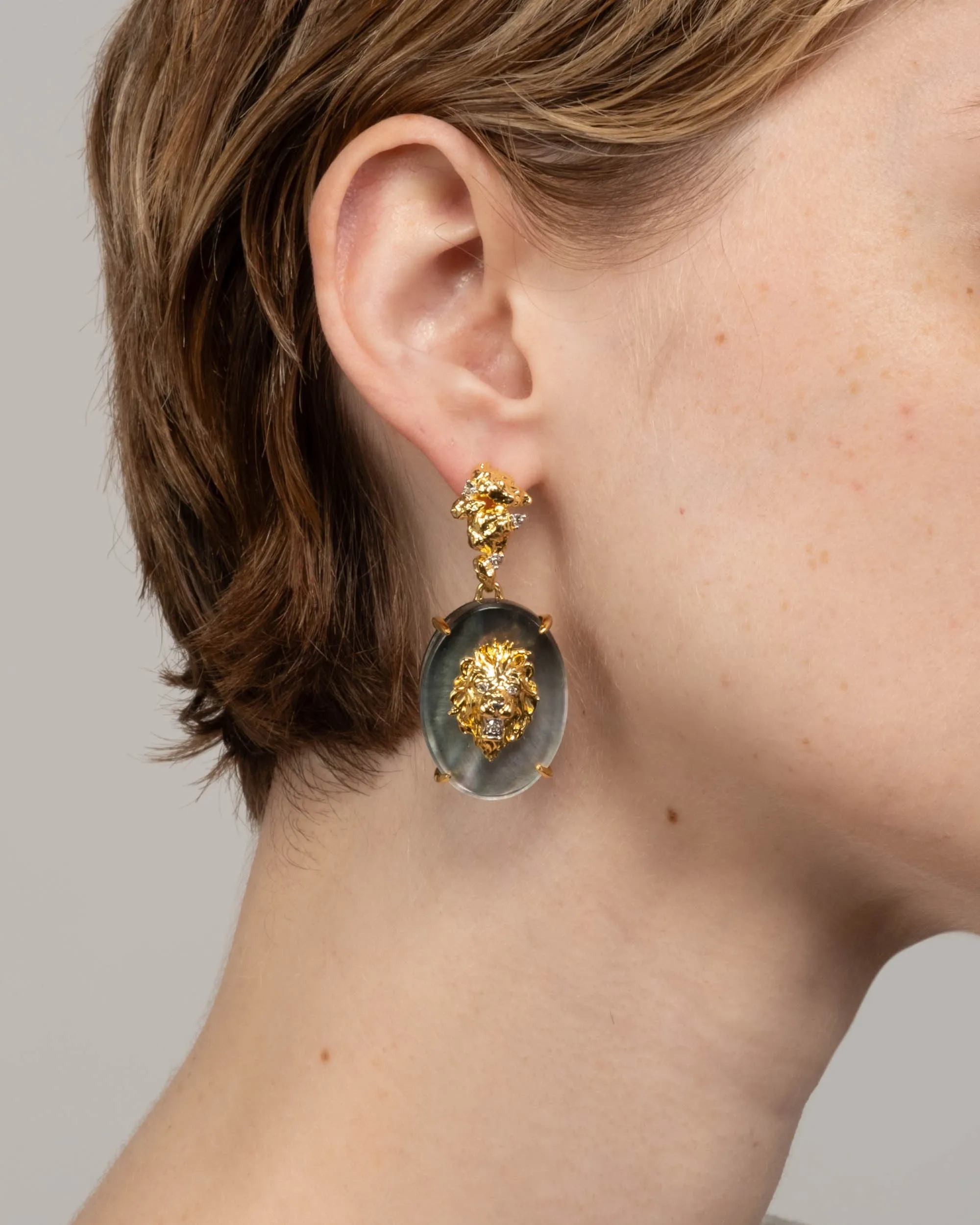 Valor Lion Cameo Drop Earring- Black Mother of Pearl Doublet sold by Alexis Bittar product image thumbnail 2