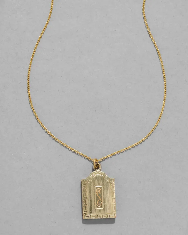 Vintage 1930s 14k Gold Filled Deco Etched Border Locket Necklace sold by Alexis Bittar