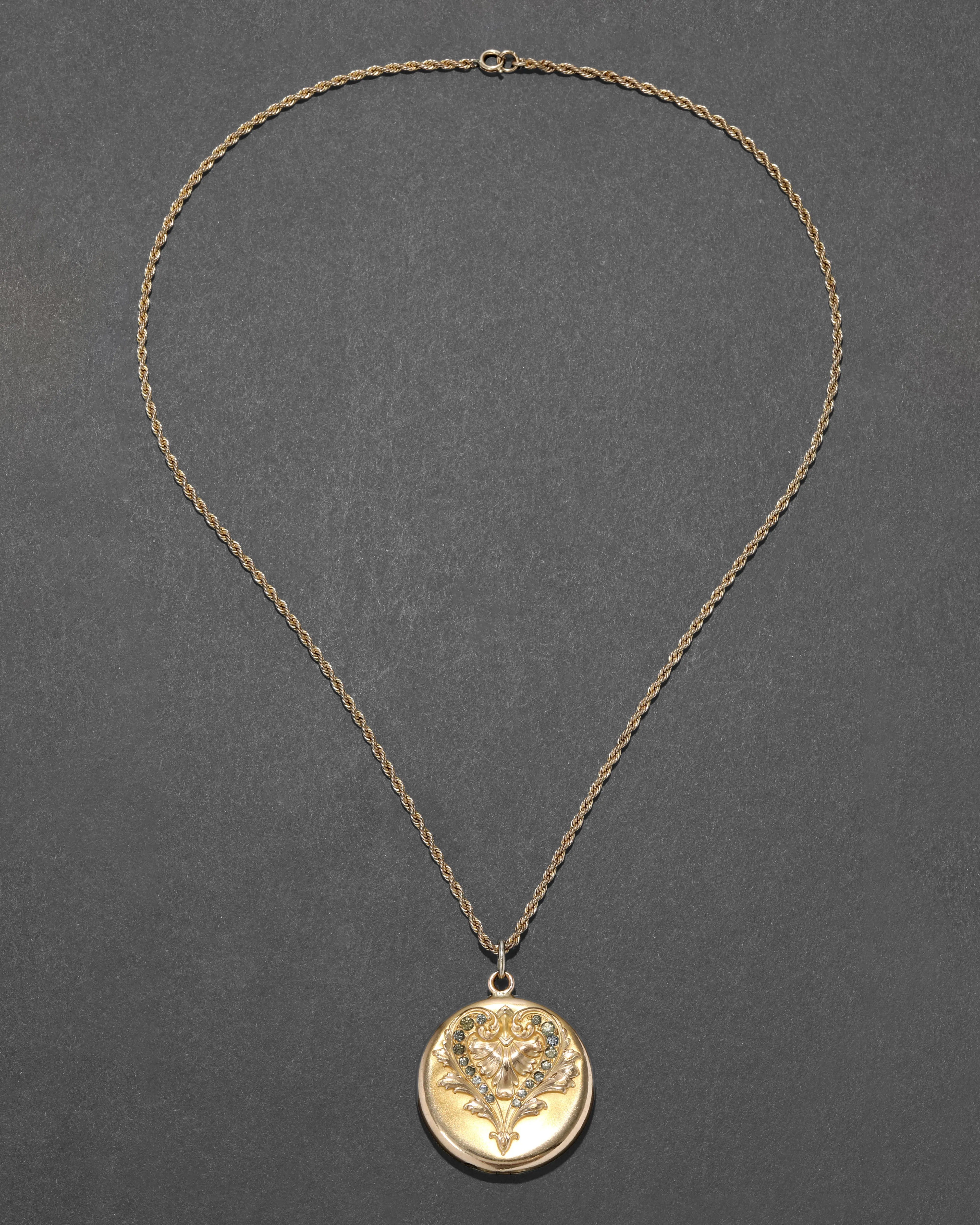 Antique 1800s 14k Gold Filled Crystal Embellished Circle Locket Necklace sold by Alexis Bittar product image thumbnail 2