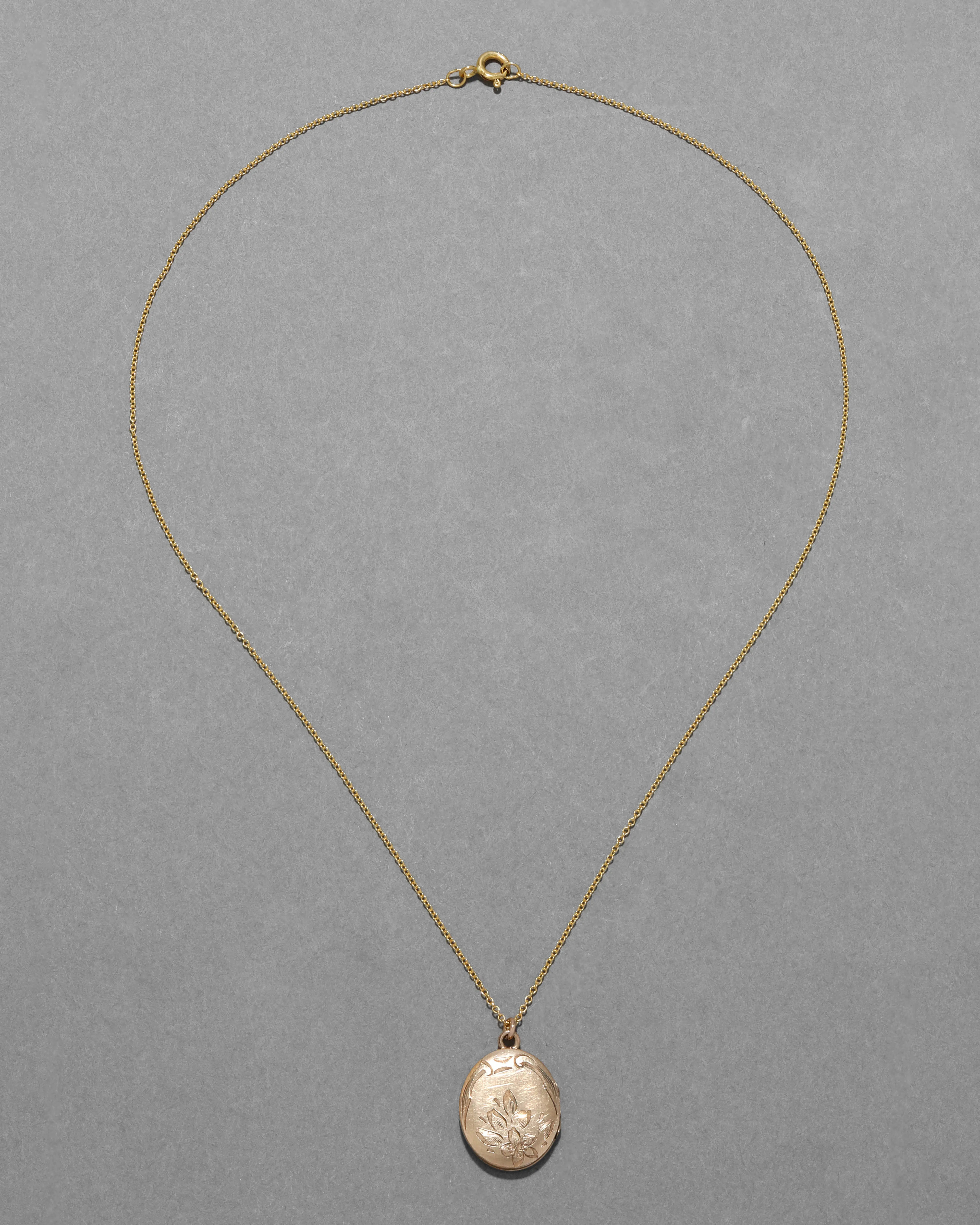 Vintage 1930s 14k Gold Filled Etched Floral Design Oval Locket Necklace sold by Alexis Bittar product image thumbnail 2