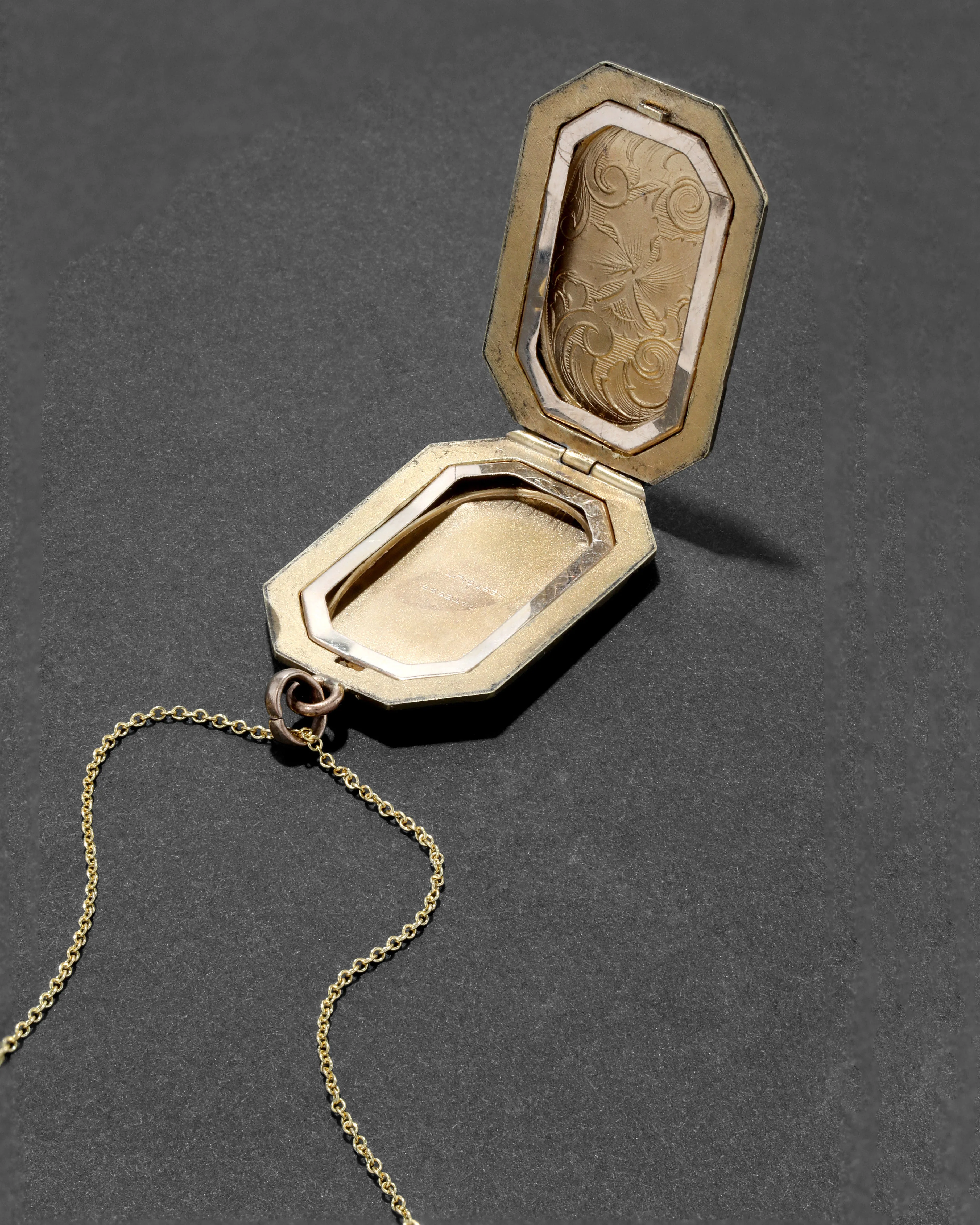 Antique 1800s 14k Gold Filled Etched Wave Motif Rectangular Locket Necklace sold by Alexis Bittar product image thumbnail 3
