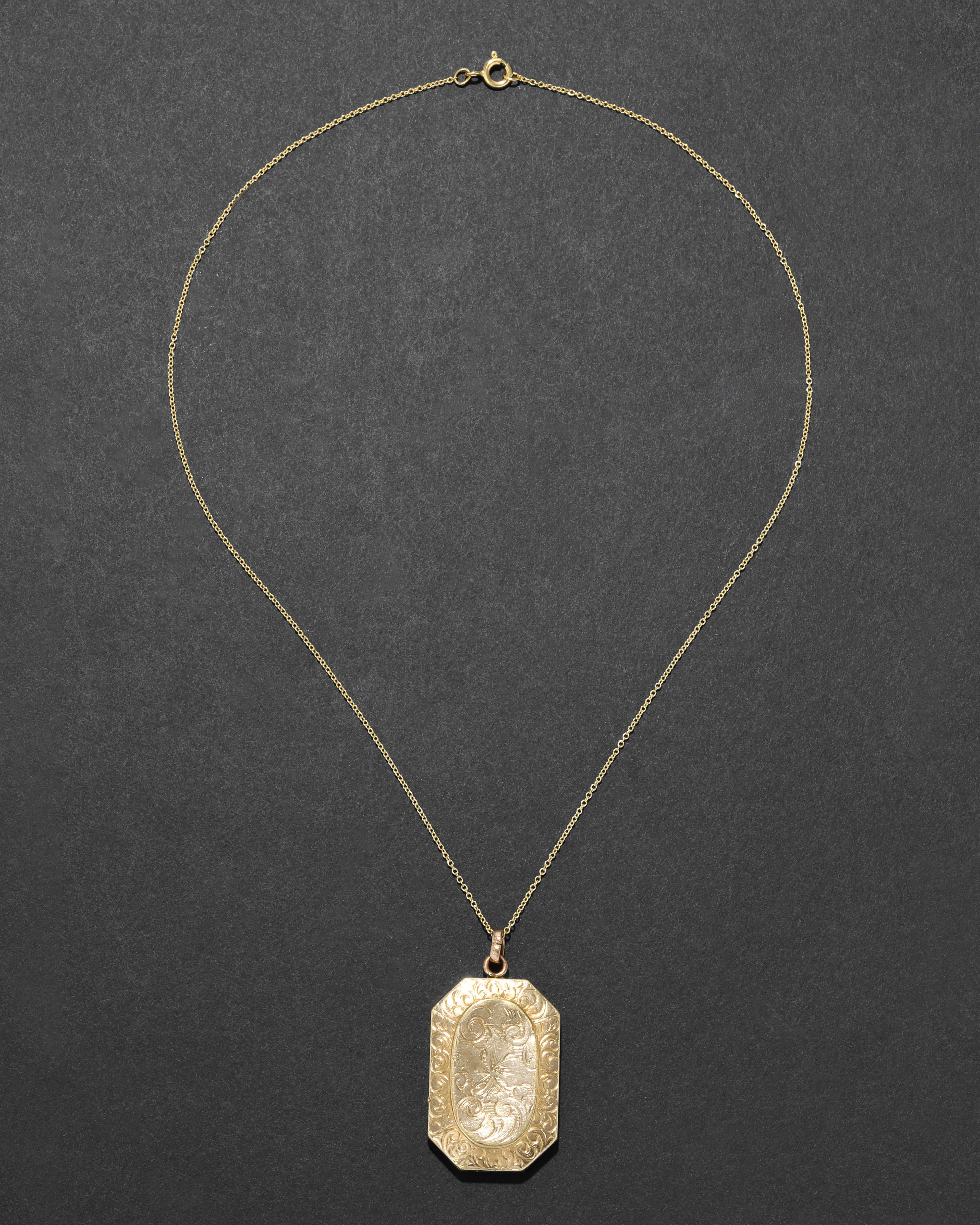 Antique 1800s 14k Gold Filled Etched Wave Motif Rectangular Locket Necklace sold by Alexis Bittar product image thumbnail 2