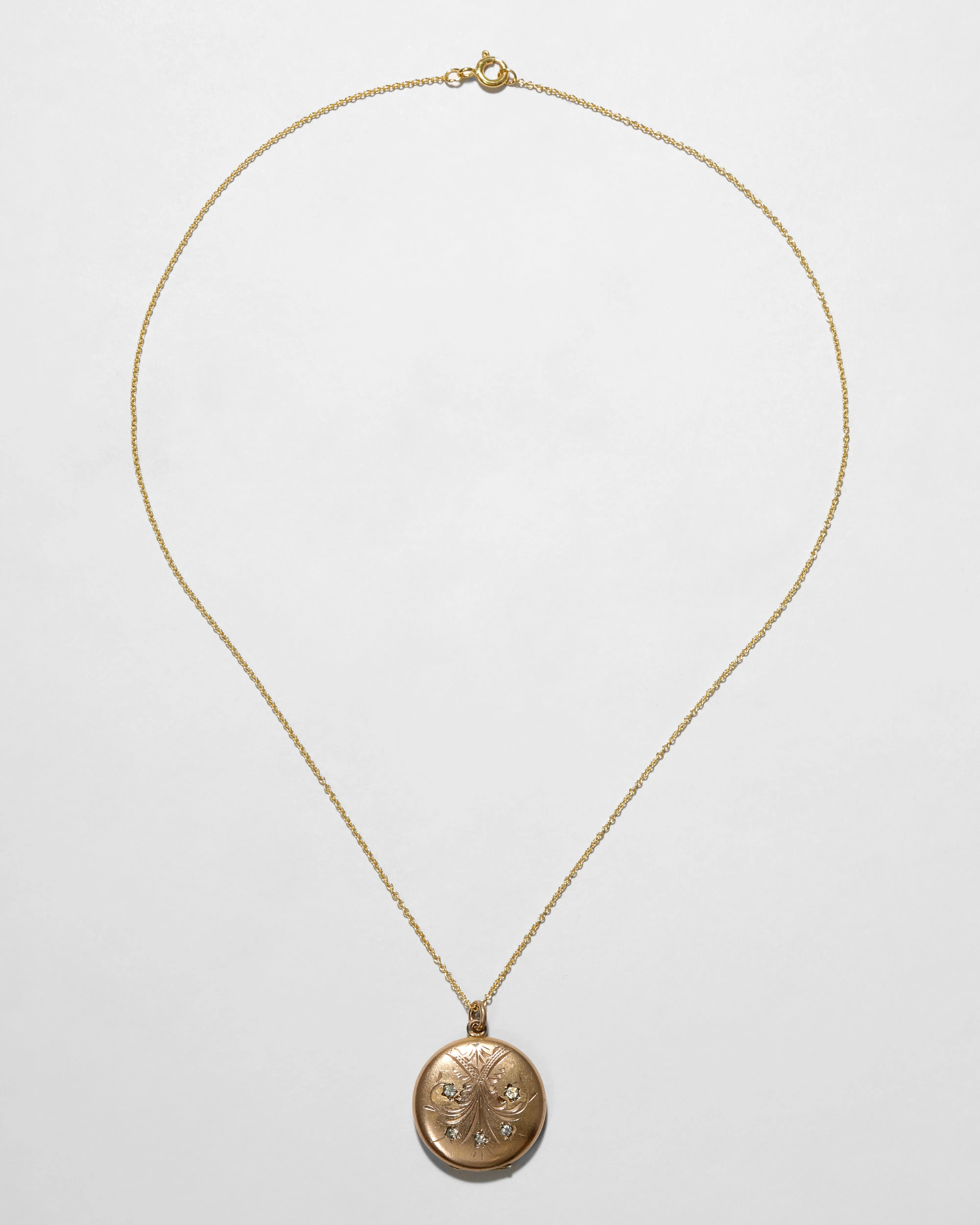 Antique 1910s 14k Gold Filled Crystal Set Flower Circle Locket Necklace sold by Alexis Bittar product image thumbnail 2