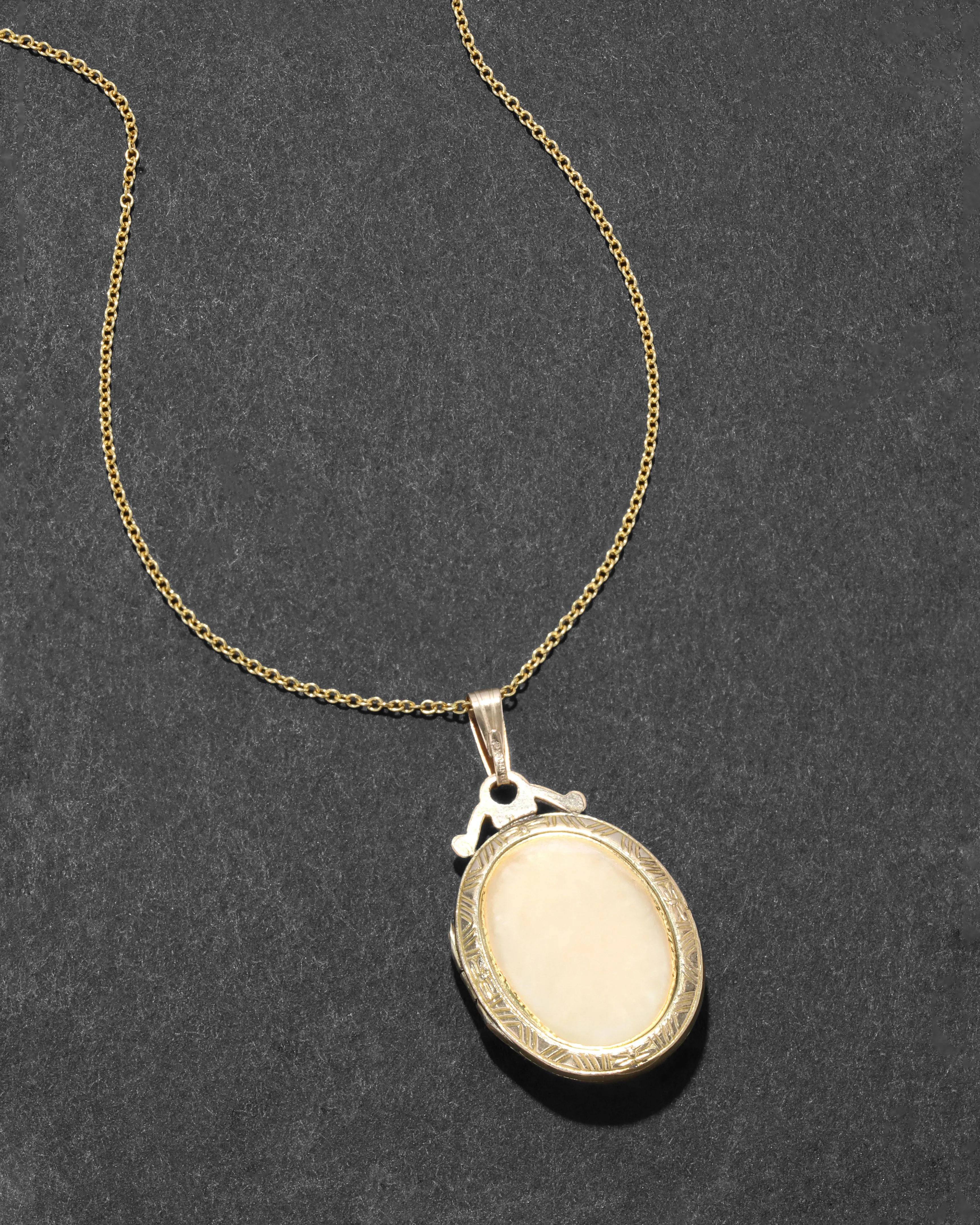 Antique 1920s 10k Gold Filled Two Tone Etched with Diamond Chip Oval Locket Necklace sold by Alexis Bittar product image thumbnail 4