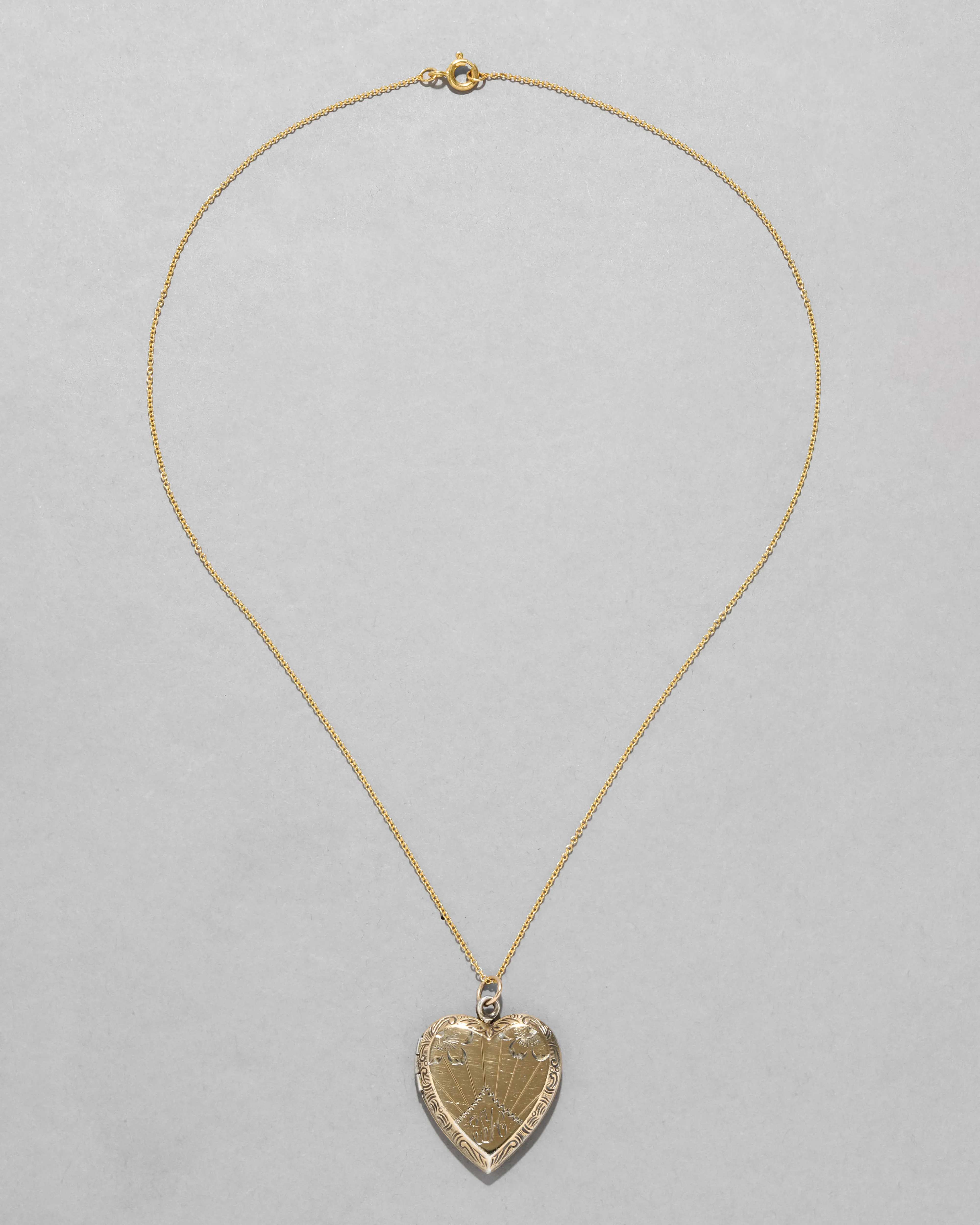 Antique 1920s 14k Gold FiIled Engraved Sunburst Heart Locket Necklace sold by Alexis Bittar product image thumbnail 2