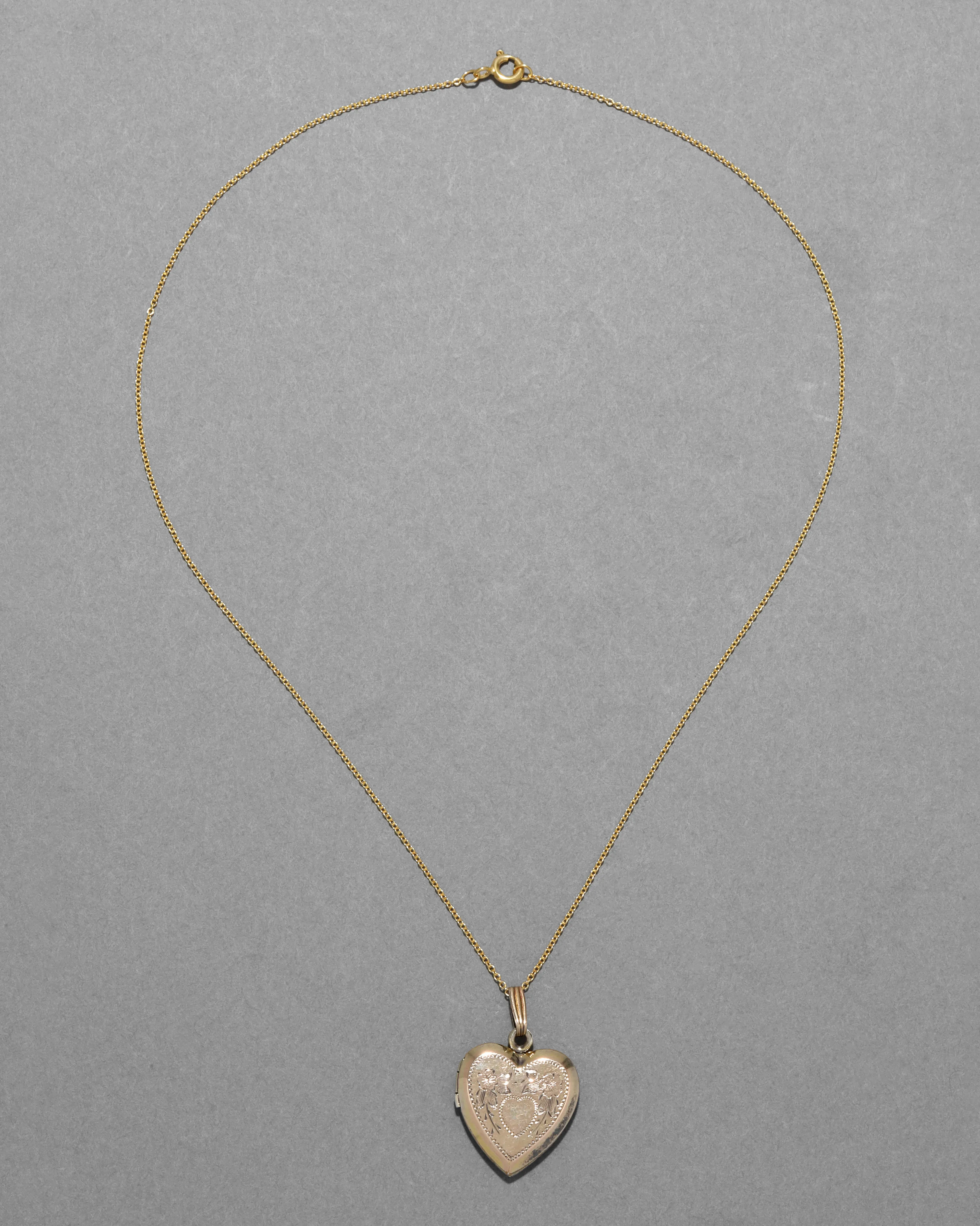 Antique 1920s 14k Gold Filled Etched Flower Framed Heart in Heart Shaped Locket Necklace sold by Alexis Bittar product image thumbnail 2