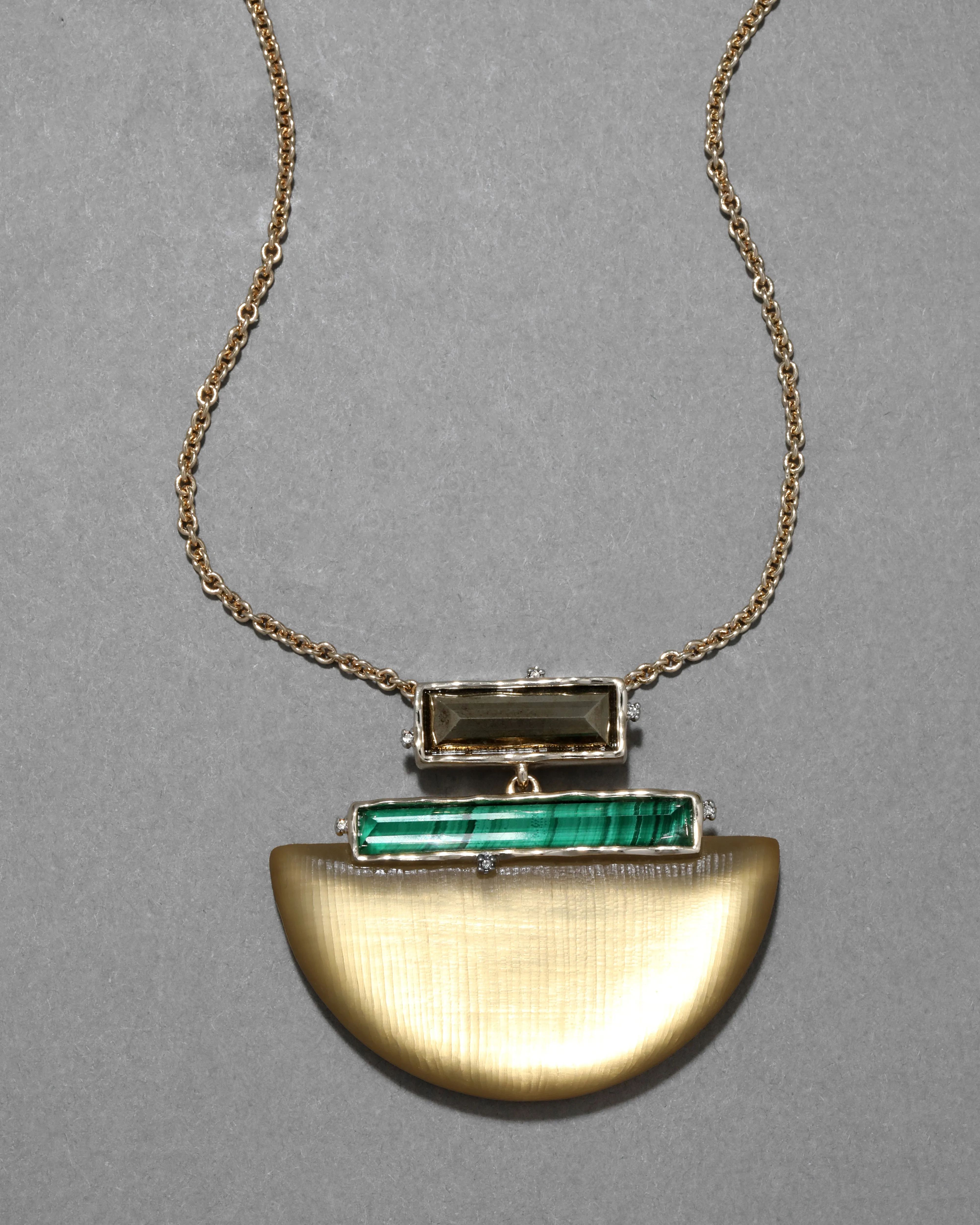 Archive Malachite Doublet and Pyrite Lucite Pendant Necklace sold by Alexis Bittar