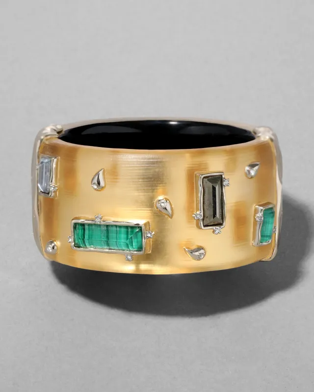 Archive Malachite Doublet and Pyrite Lucite Wide Hinge Bracelet sold by Alexis Bittar