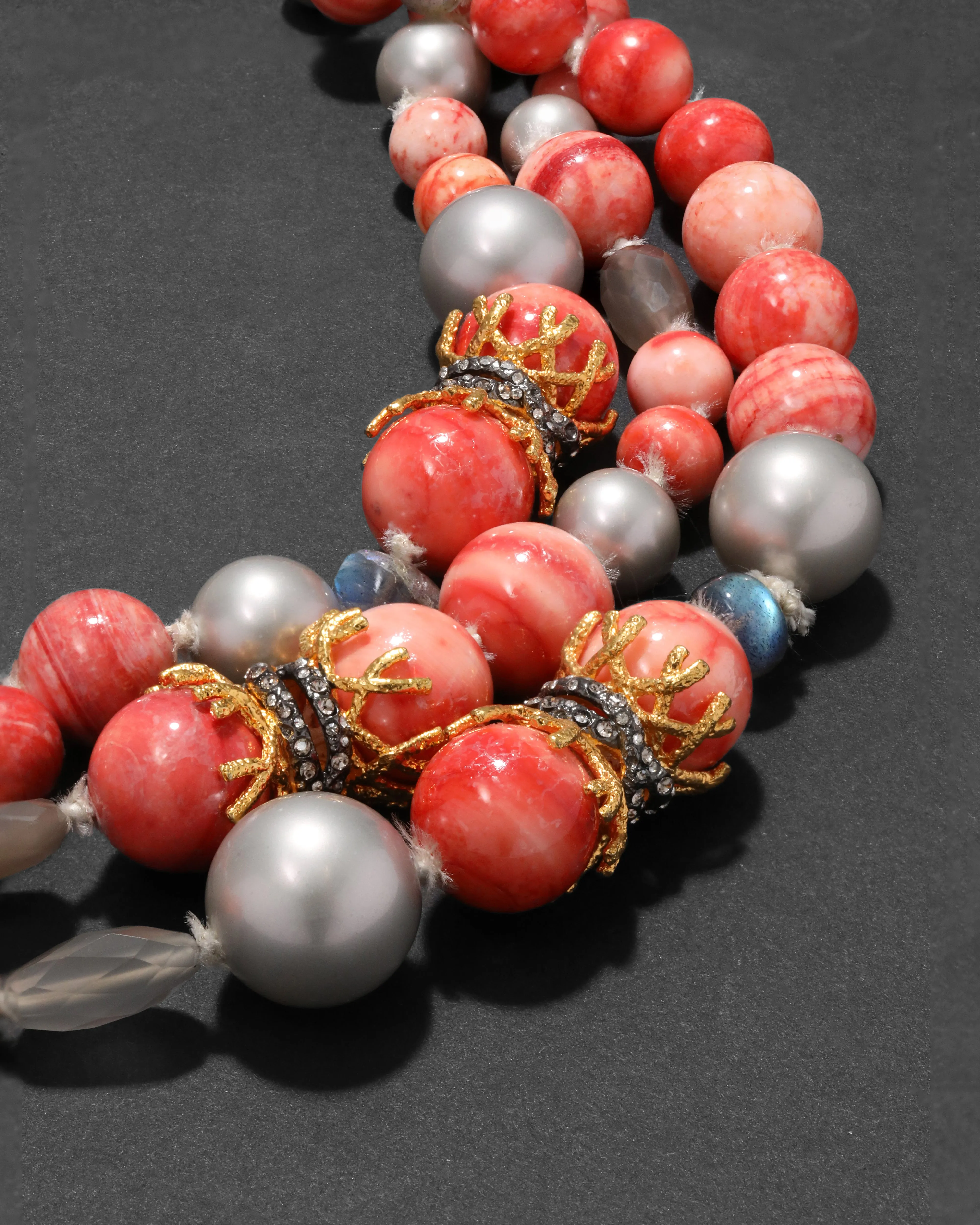 Archive Triple Strand Beaded Coral Agate Necklace sold by Alexis Bittar product image thumbnail 2