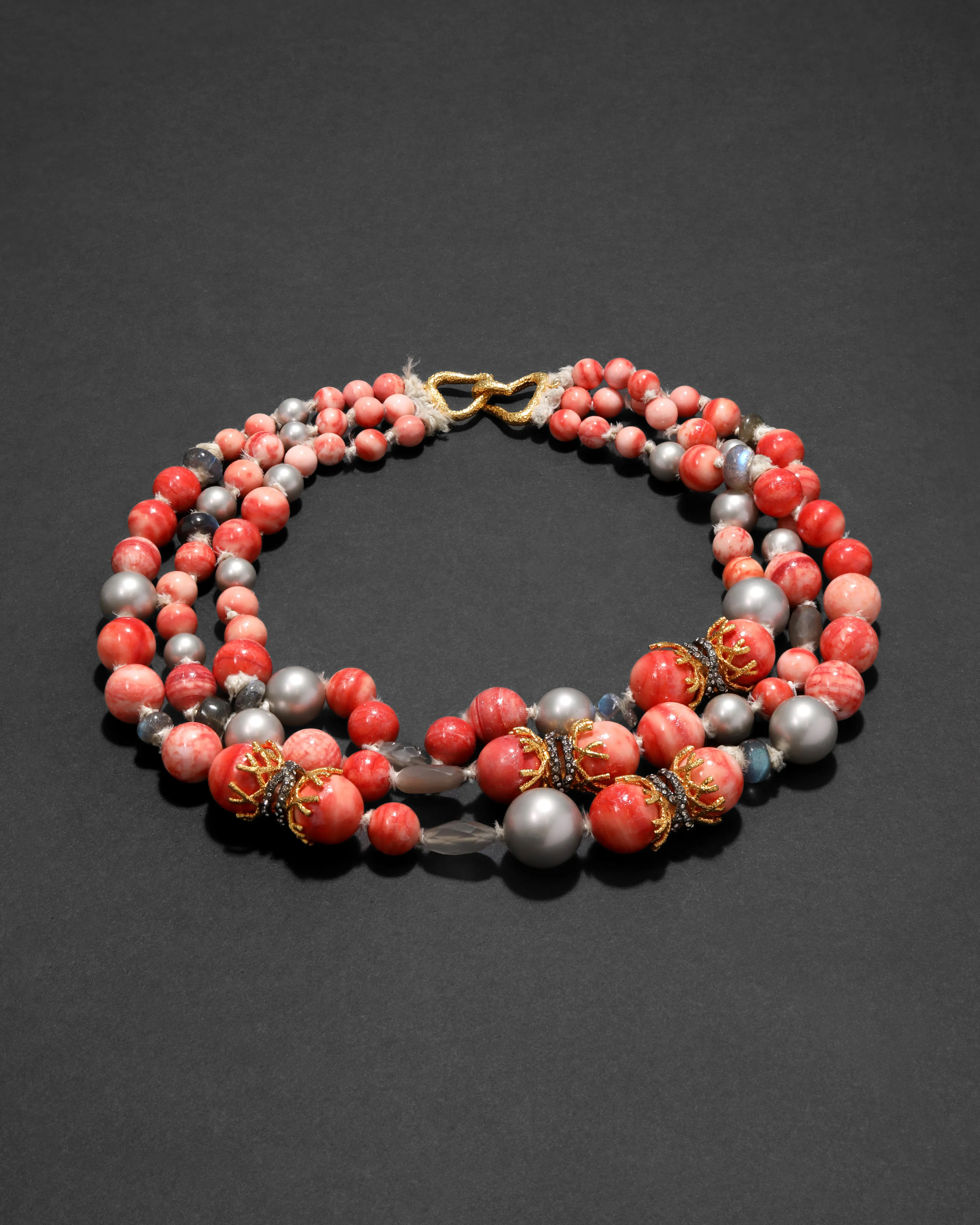 Archive Triple Strand Beaded Coral Agate Necklace sold by Alexis Bittar product image thumbnail 3