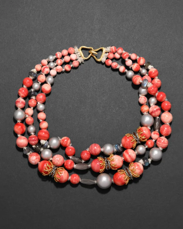 Archive Triple Strand Beaded Coral Agate Necklace sold by Alexis Bittar