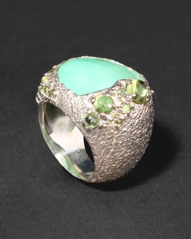 Archive Sterling Silver Chrysoprase and Peridot Cocktail Ring sold by Alexis Bittar