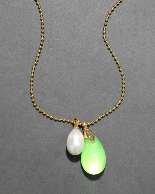 Lucite Teardrop Freshwater Pearl Pendant Necklace- Neon Green sold by Alexis Bittar