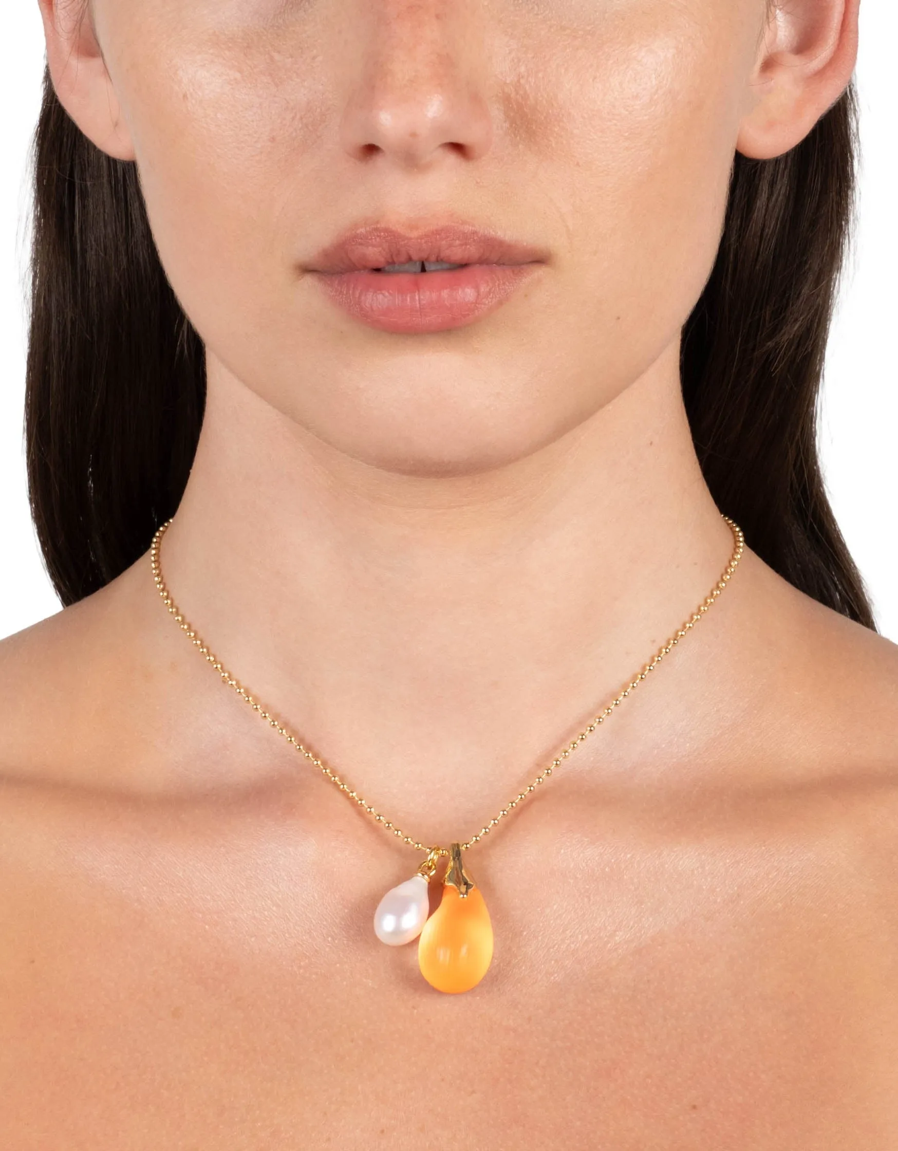 Lucite Teardrop Freshwater Pearl Pendant Necklace- Neon Orange sold by Alexis Bittar product image thumbnail 2
