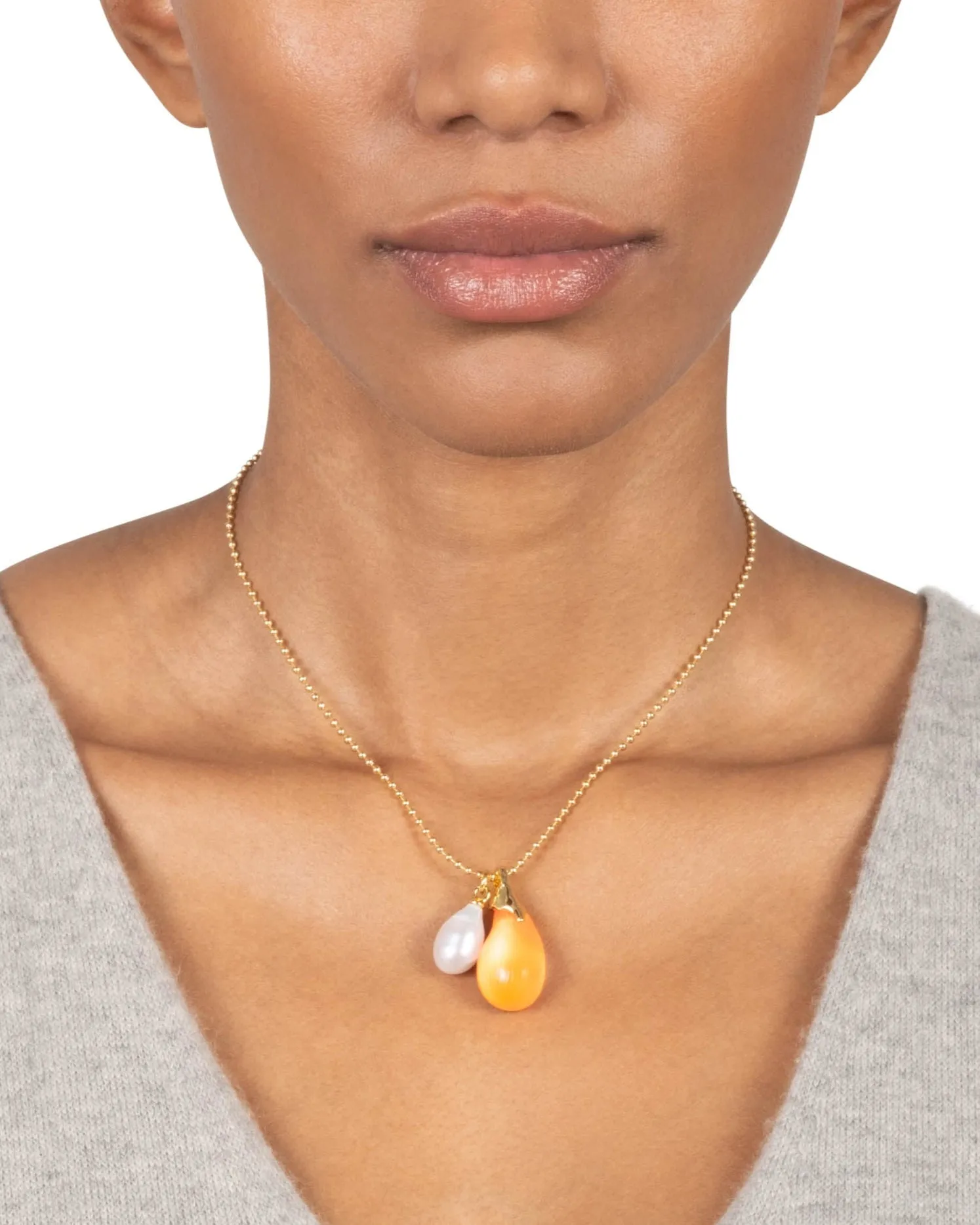 Lucite Teardrop Freshwater Pearl Pendant Necklace- Neon Orange sold by Alexis Bittar product image thumbnail 3