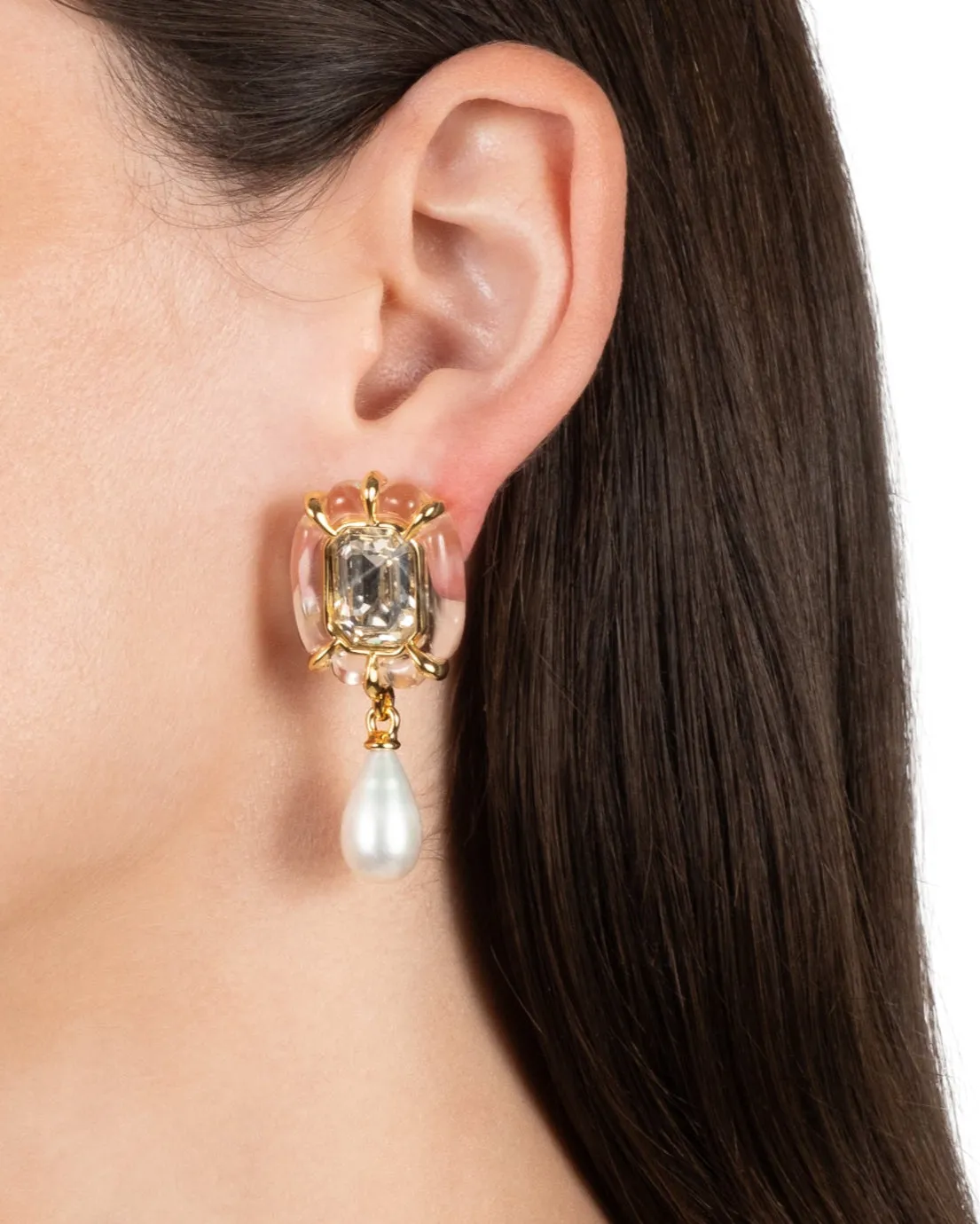 Liquid Lucite Jeweled Freshwater Pearl Drop Earring- Clear sold by Alexis Bittar product image thumbnail 2