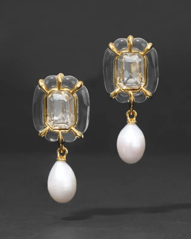 Liquid Lucite Jeweled Freshwater Pearl Drop Earring- Clear sold by Alexis Bittar