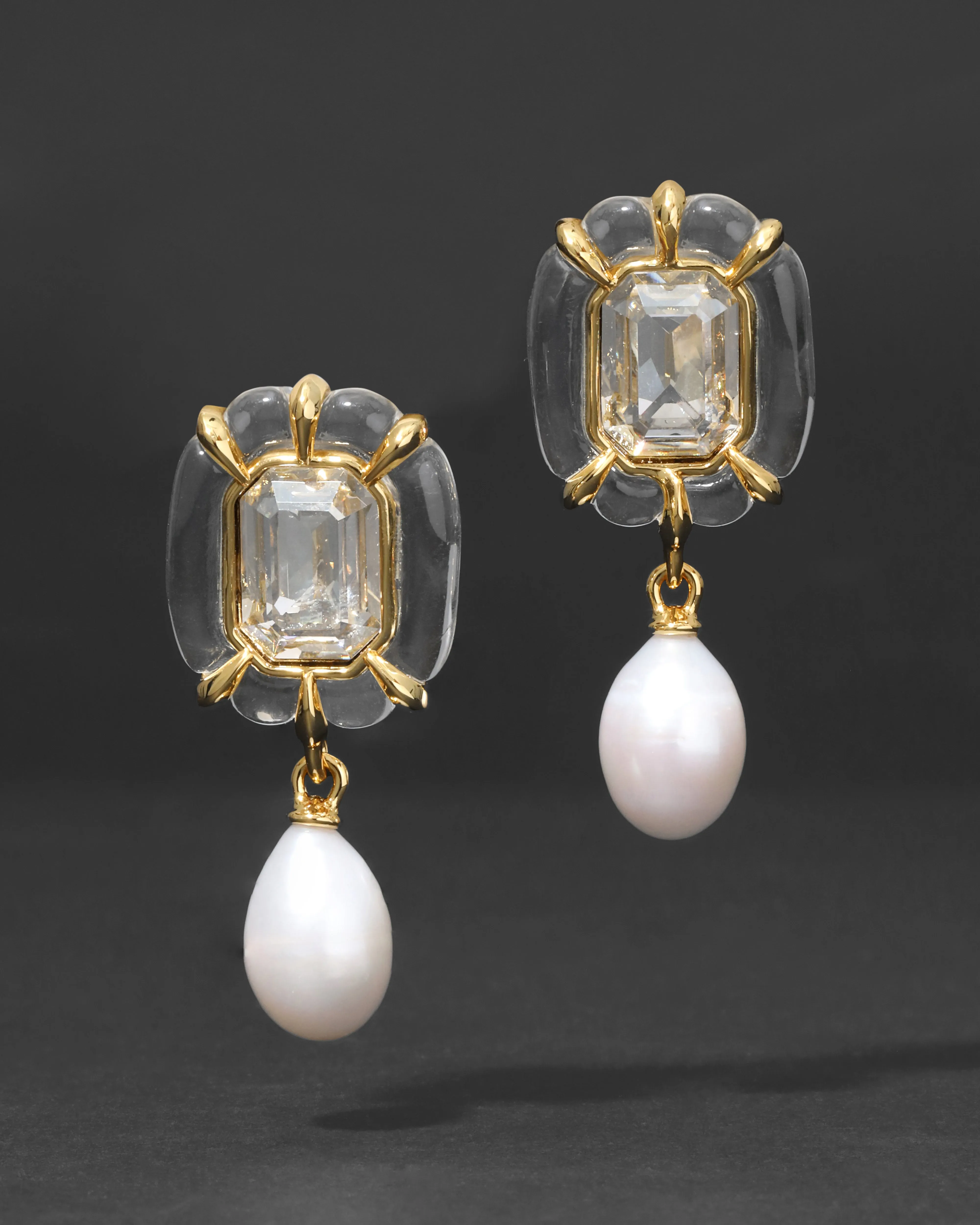 Liquid Lucite Jeweled Freshwater Pearl Drop Earring- Clear sold by Alexis Bittar