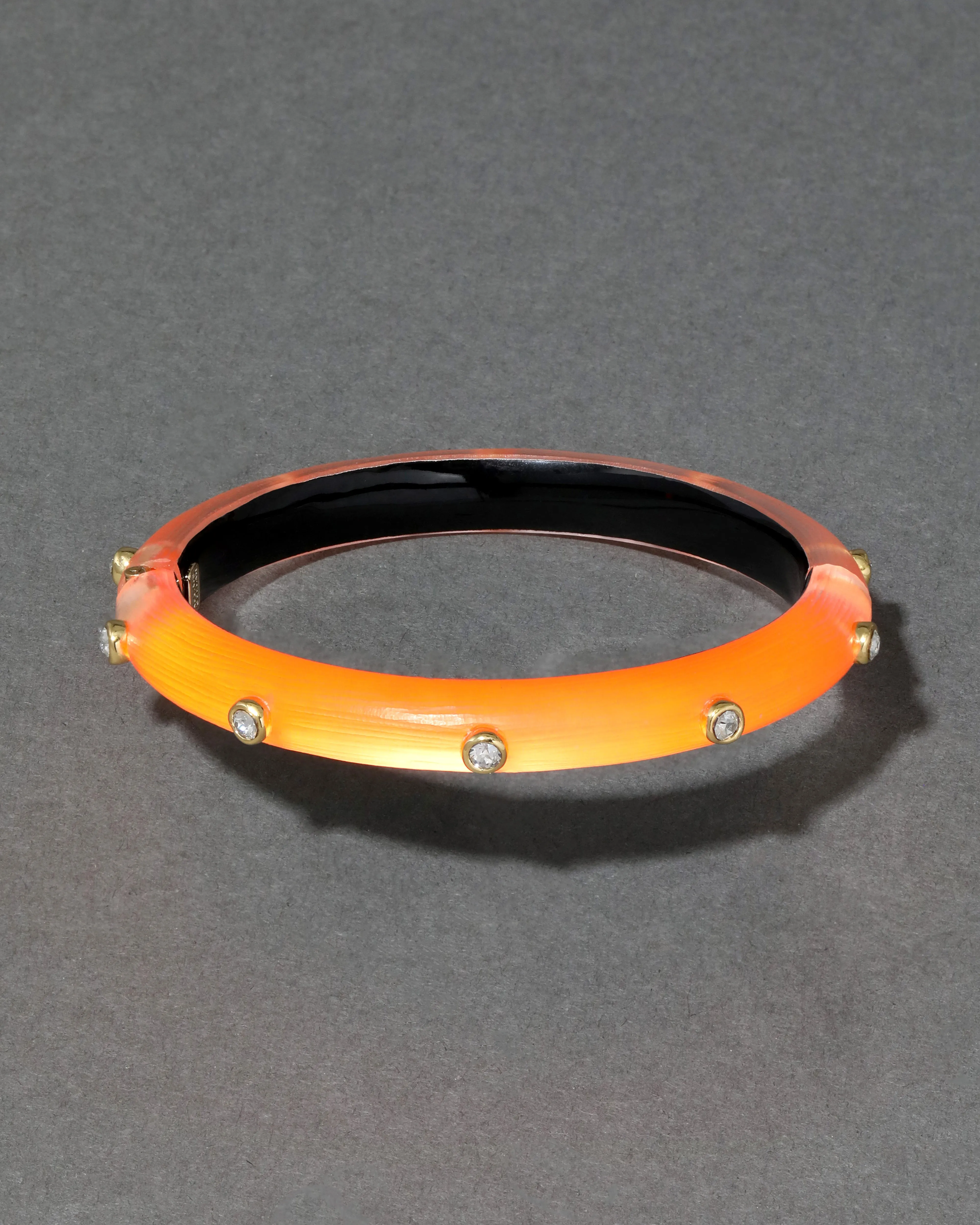 Crystal Studded Lucite Hinge Bracelet- Neon Orange sold by Alexis Bittar