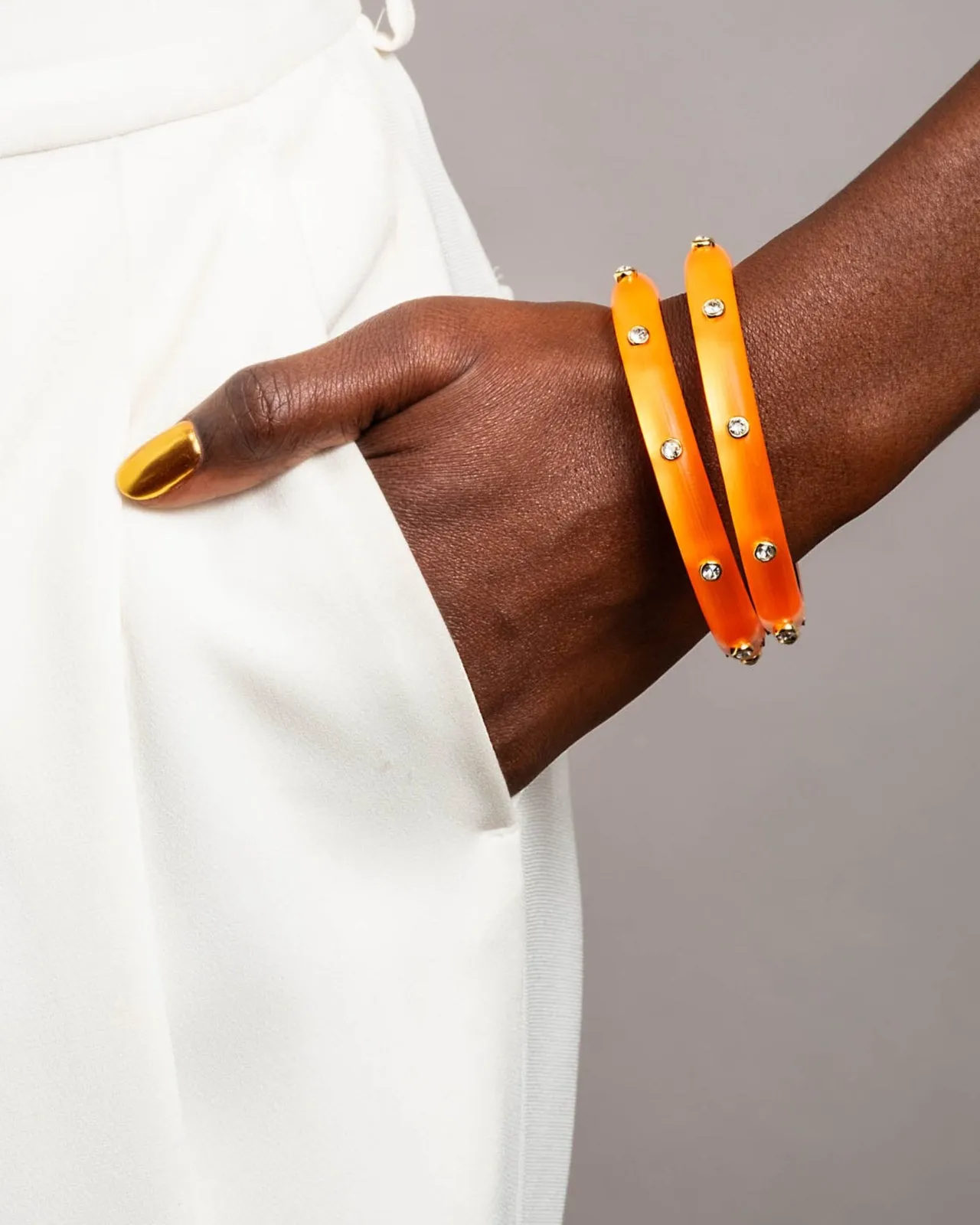 Crystal Studded Lucite Hinge Bracelet- Neon Orange sold by Alexis Bittar product image thumbnail 2