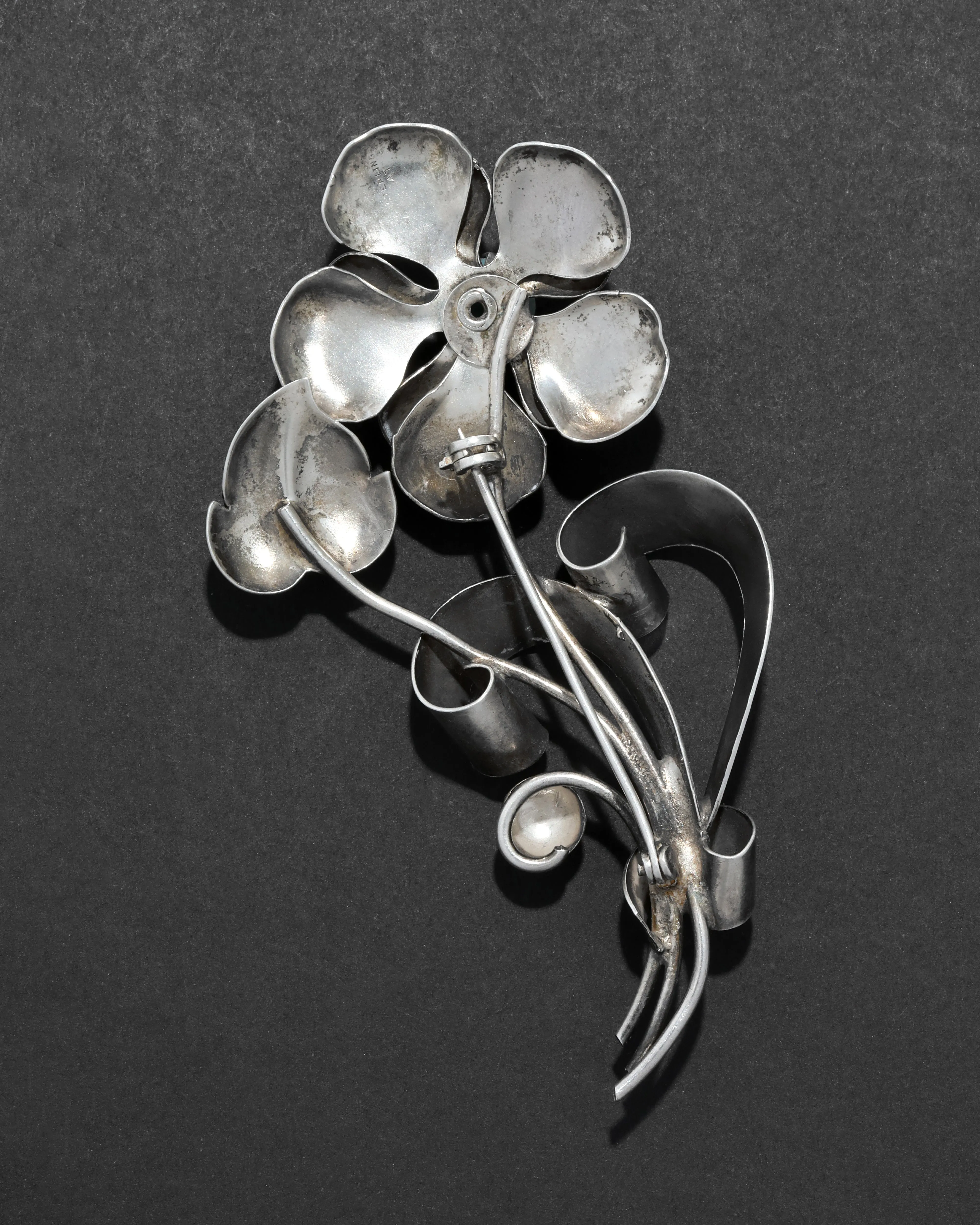 Vintage 1940s Sterling Silver & Turquoise Flower Pin sold by Alexis Bittar product image thumbnail 2