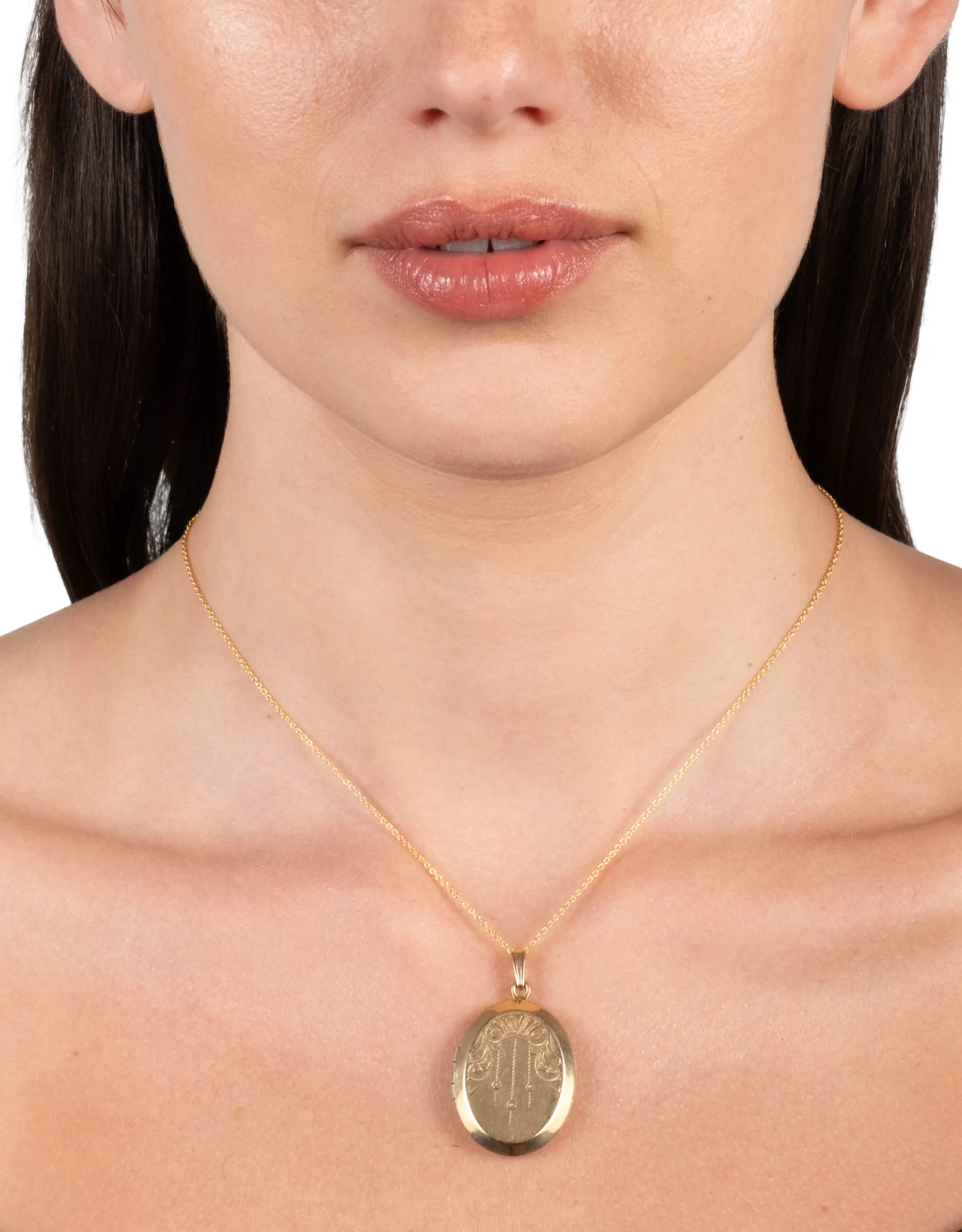 Antique 1800s 10k Gold Filled Etched Oval Locket Necklace sold by Alexis Bittar product image thumbnail 2