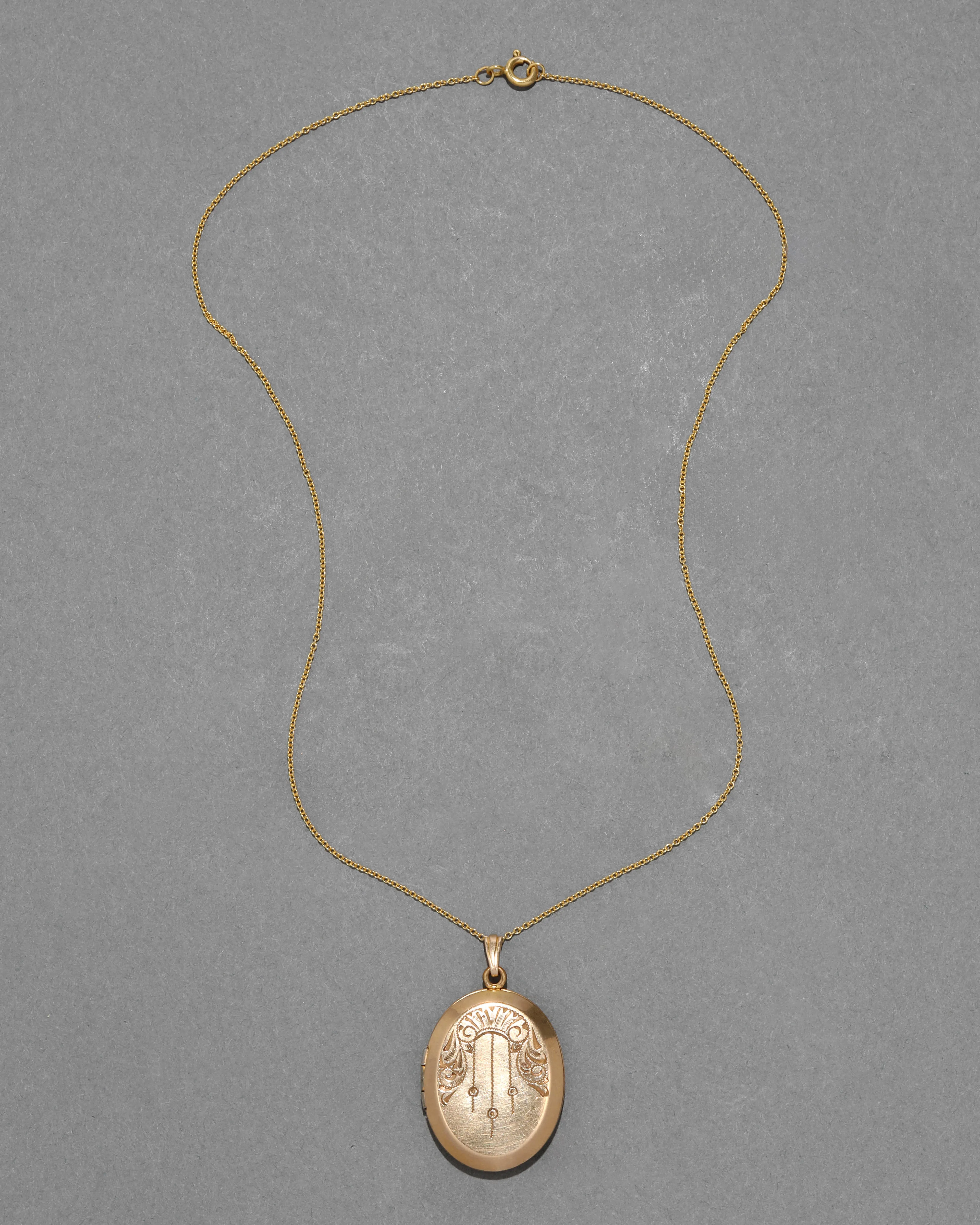 Antique 1800s 10k Gold Filled Etched Oval Locket Necklace sold by Alexis Bittar product image thumbnail 3