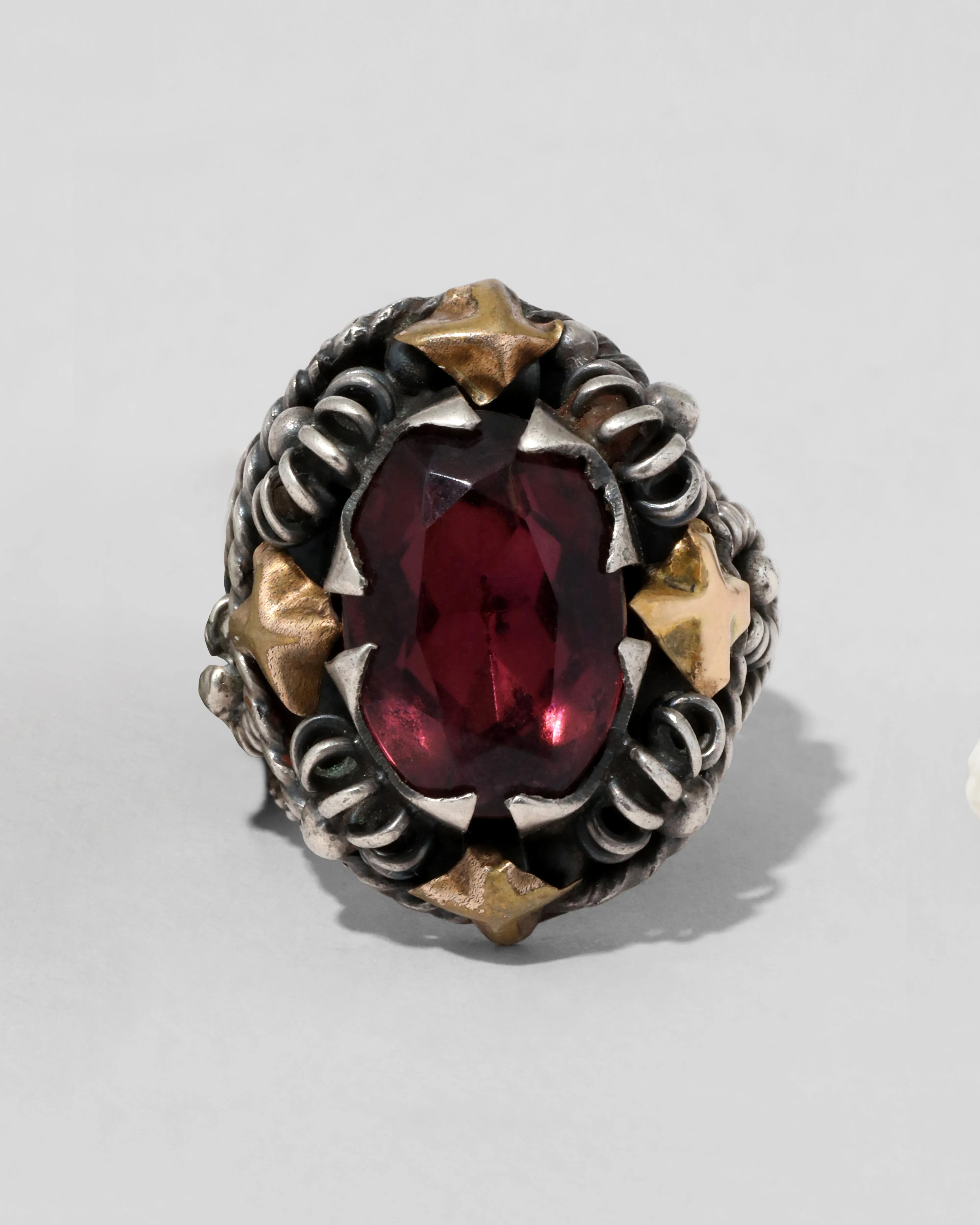 Antique 1920s Sterling Silver & 14k Gold with Cut Crystal Ring sold by Alexis Bittar product image thumbnail 4