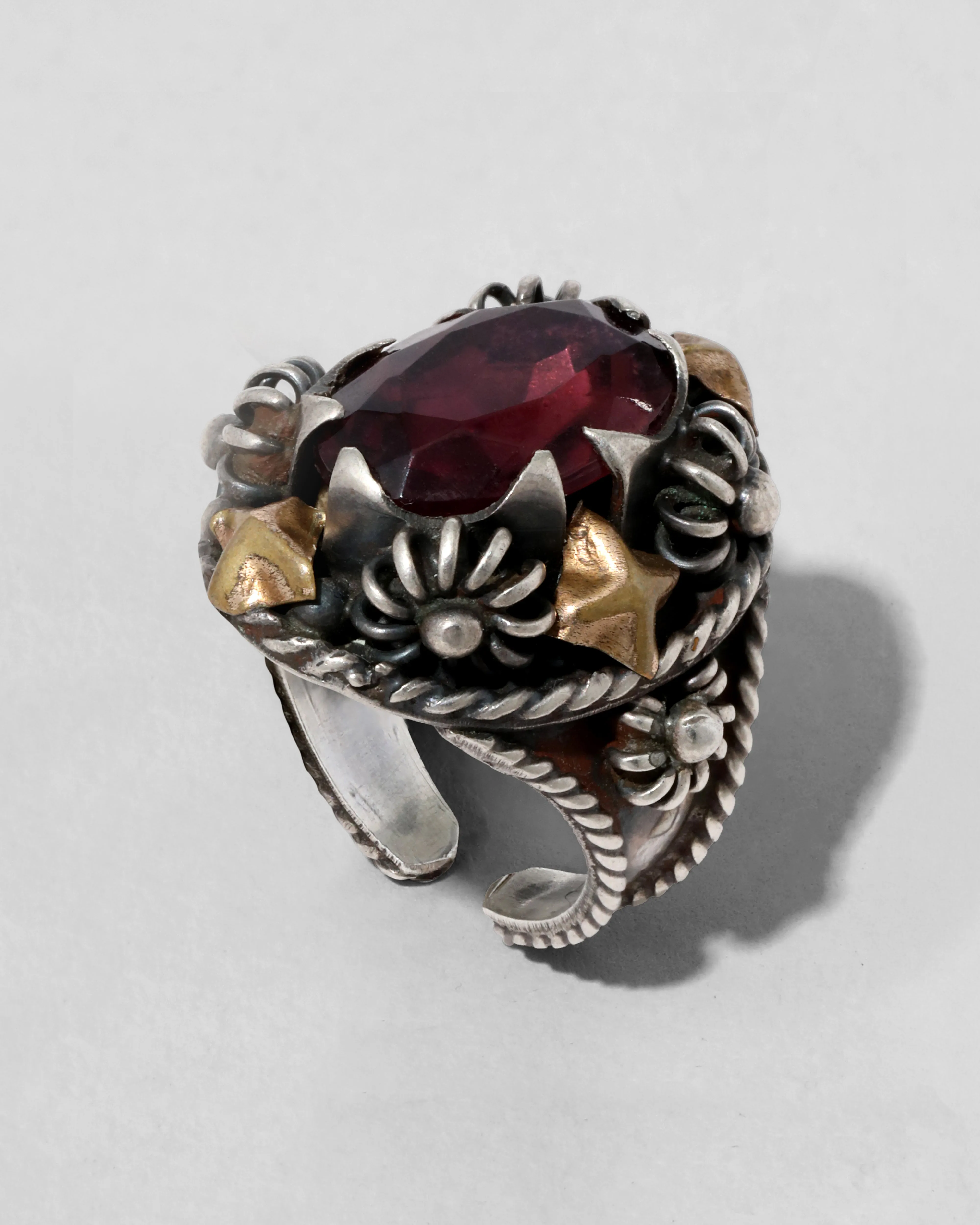 Antique 1920s Sterling Silver & 14k Gold with Cut Crystal Ring sold by Alexis Bittar