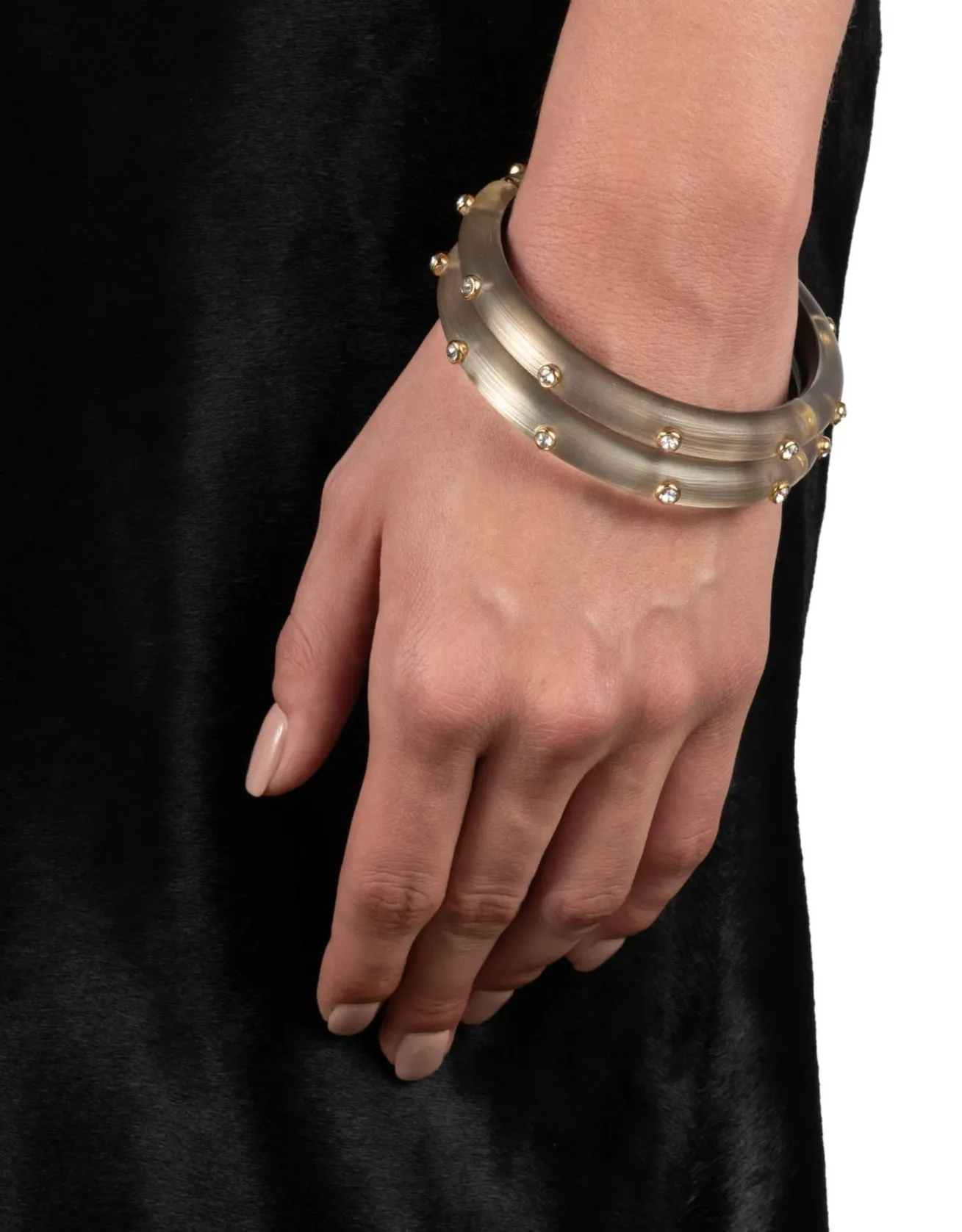 Crystal Studded Lucite Hinge Bracelet- Warm Grey sold by Alexis Bittar product image thumbnail 2