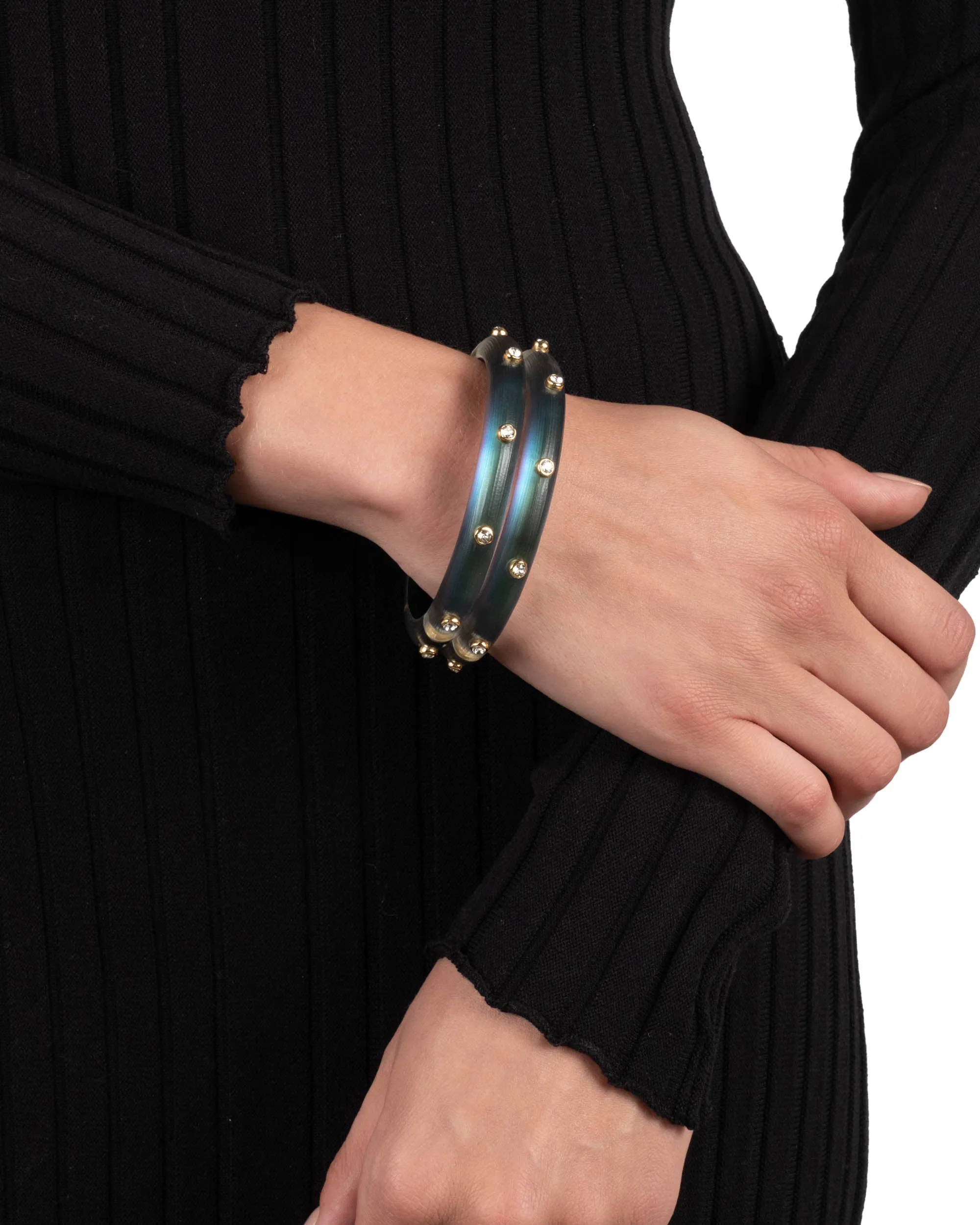 Crystal Studded Lucite Hinge Bracelet- Black Beetle sold by Alexis Bittar product image thumbnail 2