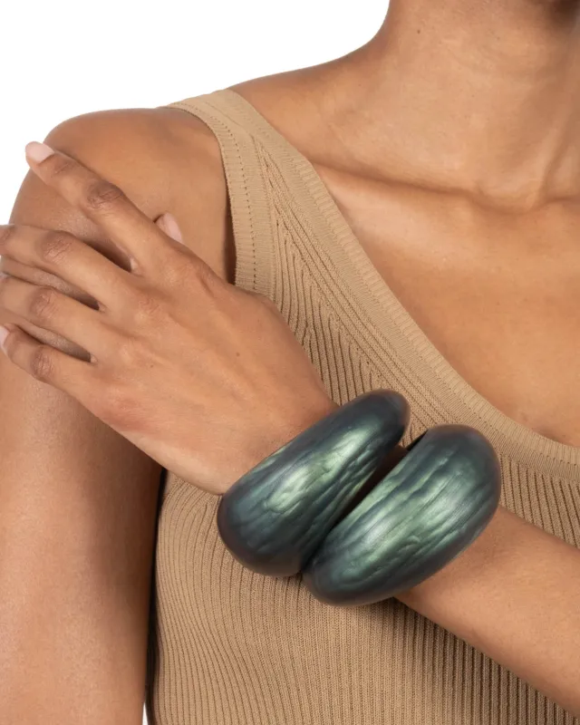 Puffy Lucite Tapered Bangle Bracelet- Black Beetle sold by Alexis Bittar