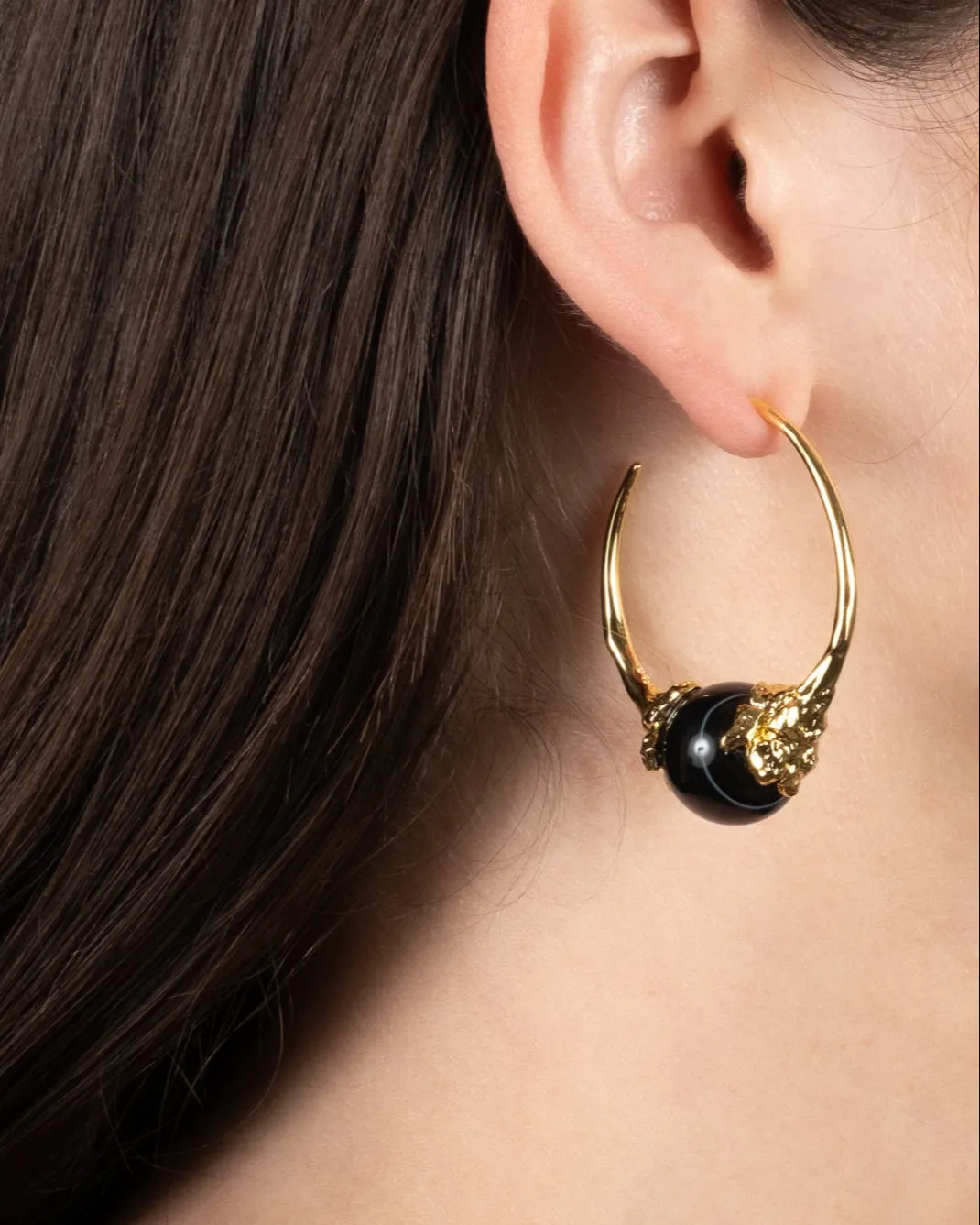 Brut Gold Capped Black Agate Hoop Earring sold by Alexis Bittar product image thumbnail 2