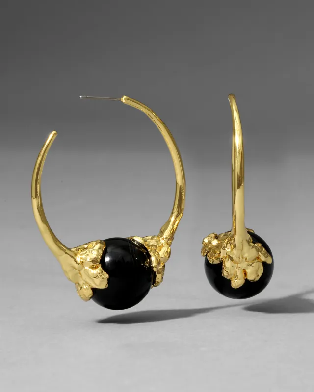 Brut Gold Capped Black Agate Hoop Earring sold by Alexis Bittar