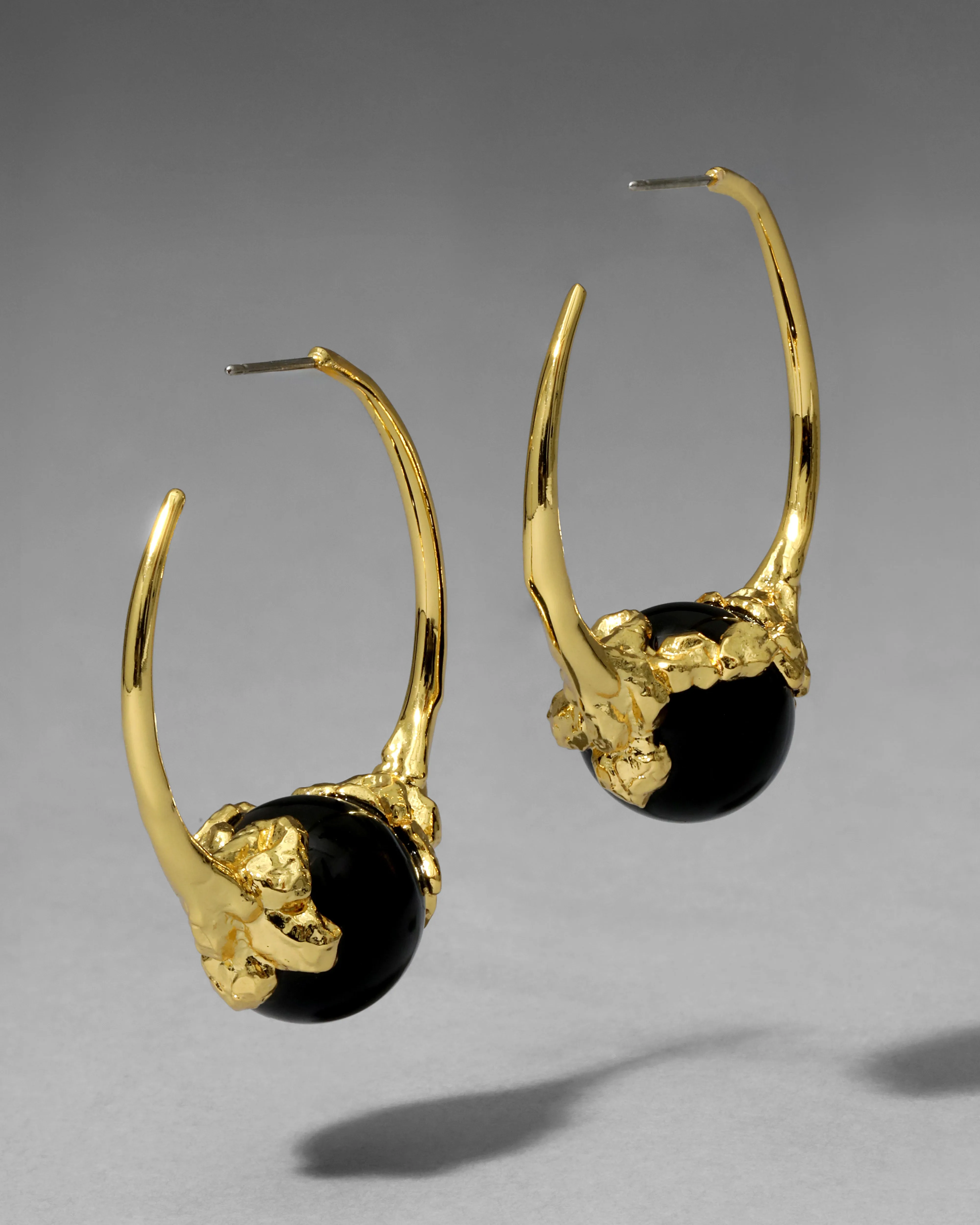 Brut Gold Capped Black Agate Hoop Earring sold by Alexis Bittar product image thumbnail 5